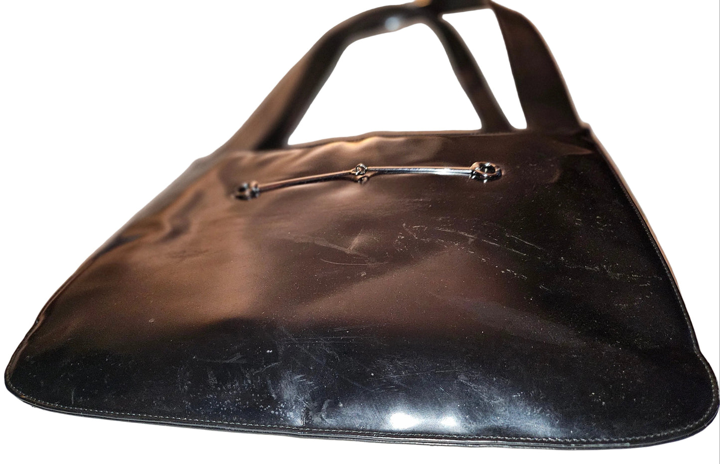 Gucci Tom Ford era black patent & chrome Skinny Horse-bit tote!