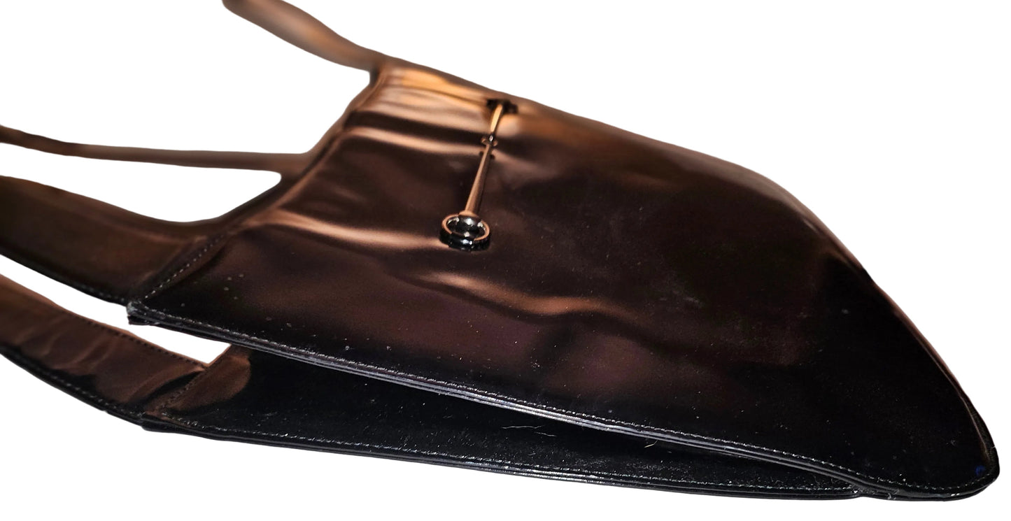 Gucci Tom Ford era black patent & chrome Skinny Horse-bit tote!