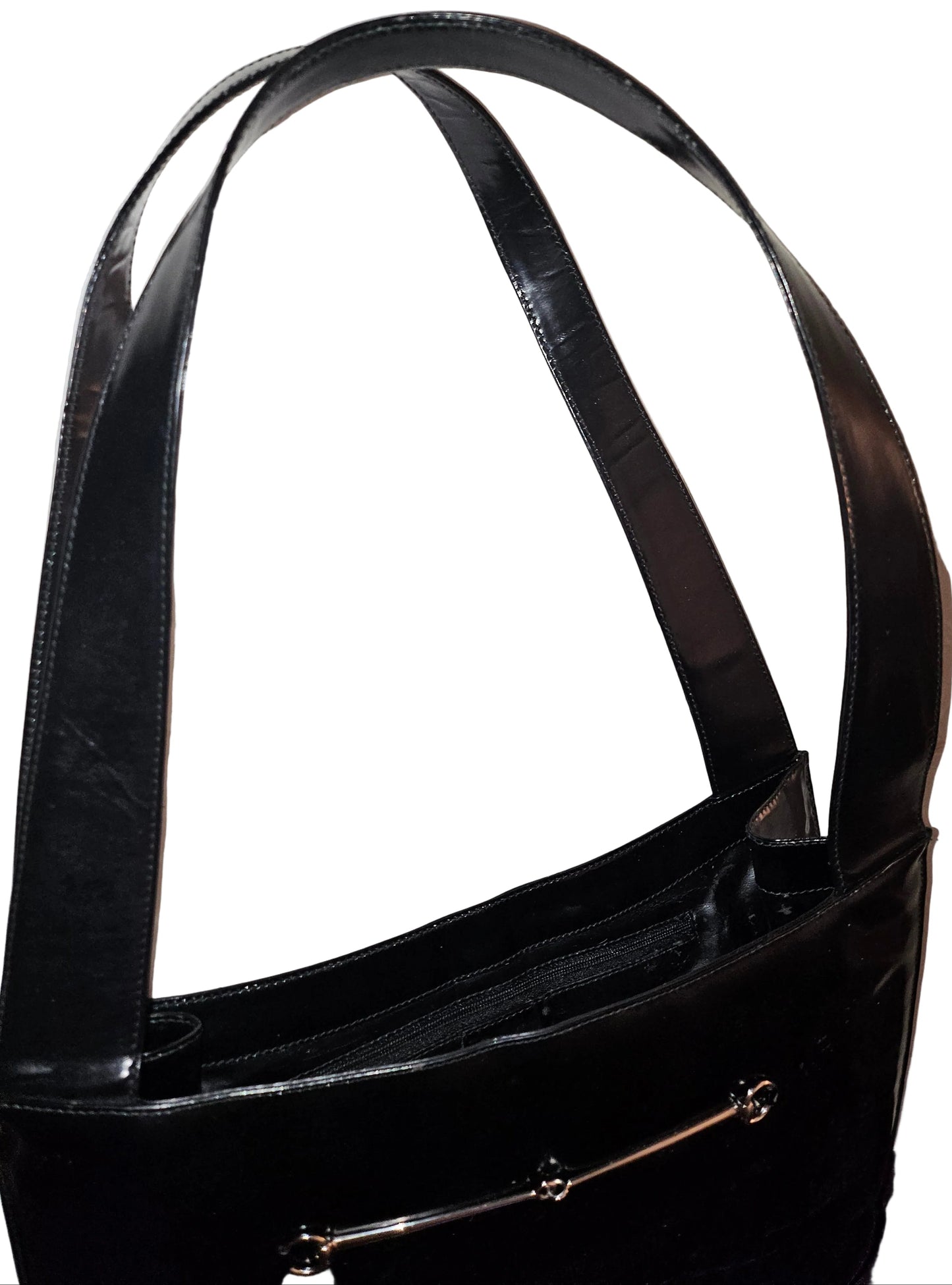 Gucci Tom Ford era black patent & chrome Skinny Horse-bit tote!