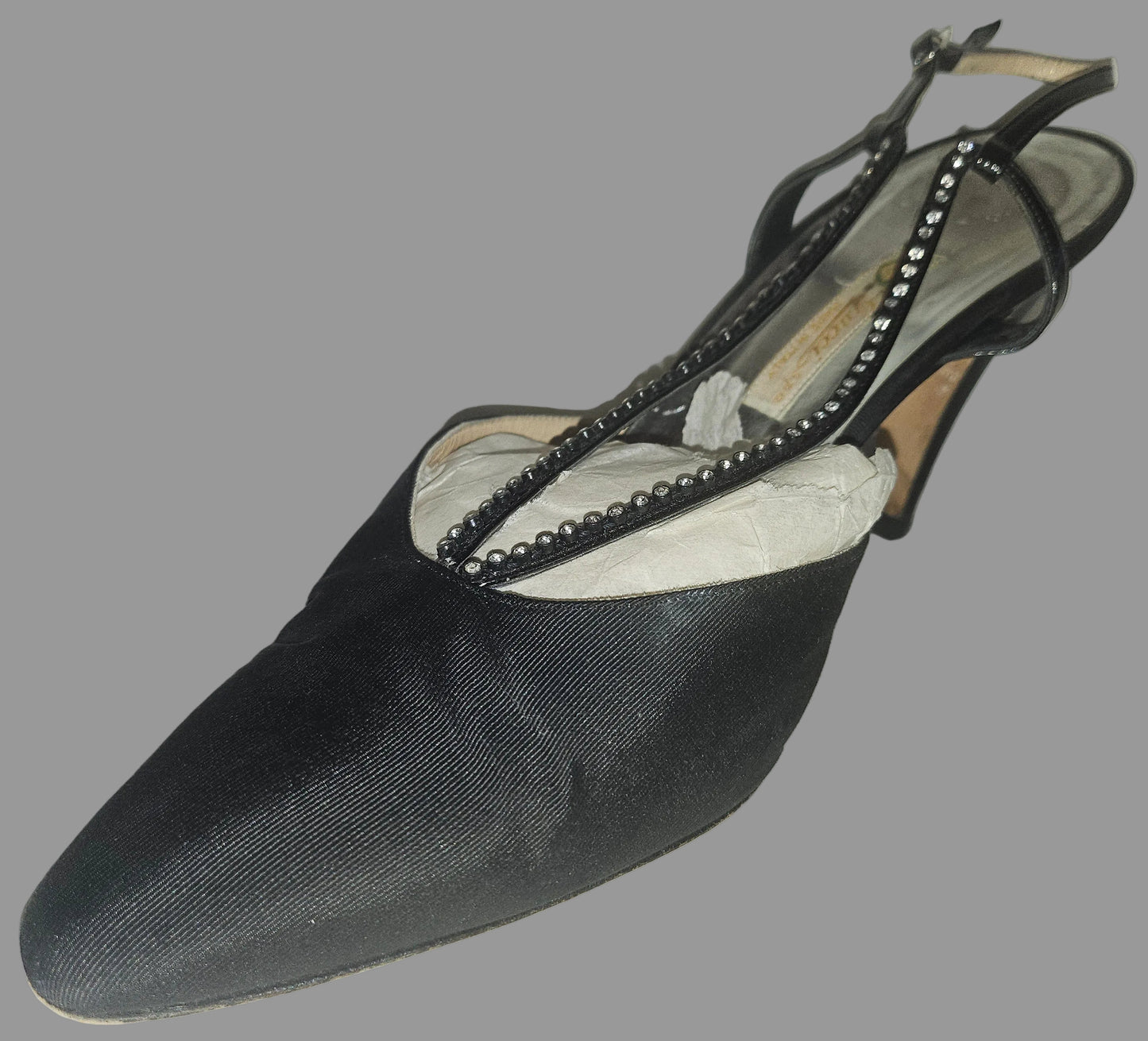 Gucci silk over leather heels with rhinestone accents in size 39.5