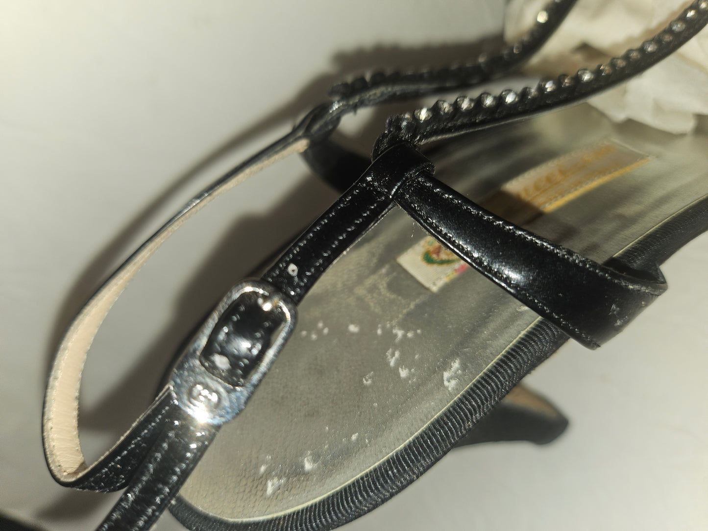 Gucci silk over leather heels with rhinestone accents in size 39.5