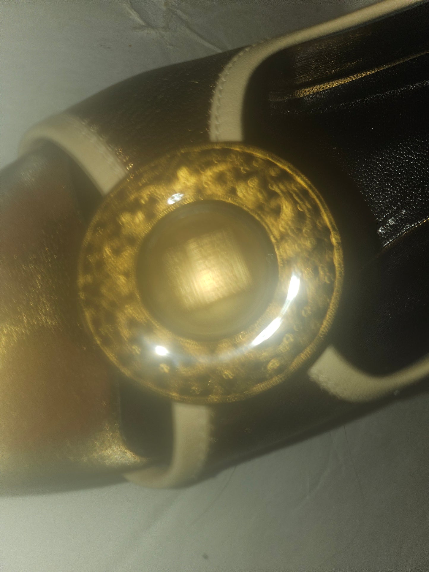 Fendi 37 glossy bronze leather heels with XL gold FF logo coins