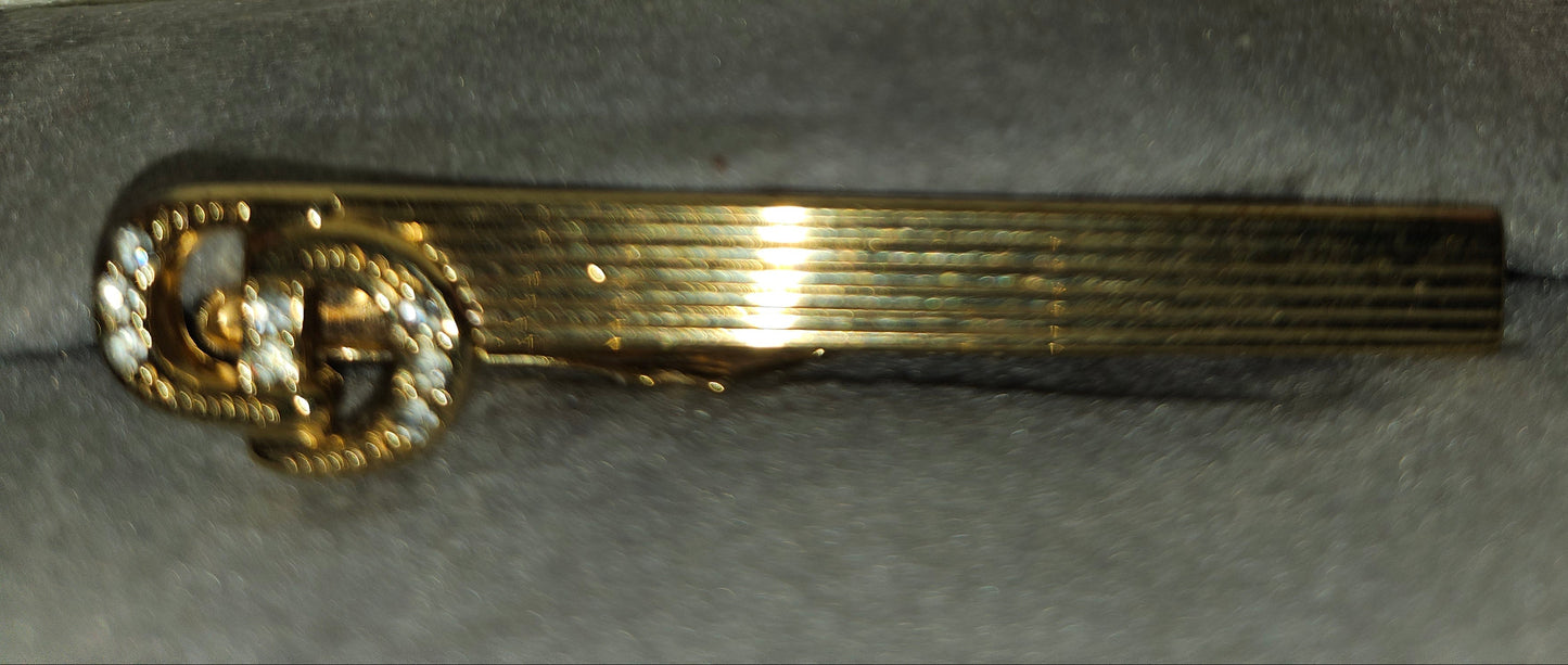 Christian Dior boxed set of gold & crystal cufflinks & tie clip- New old stock!