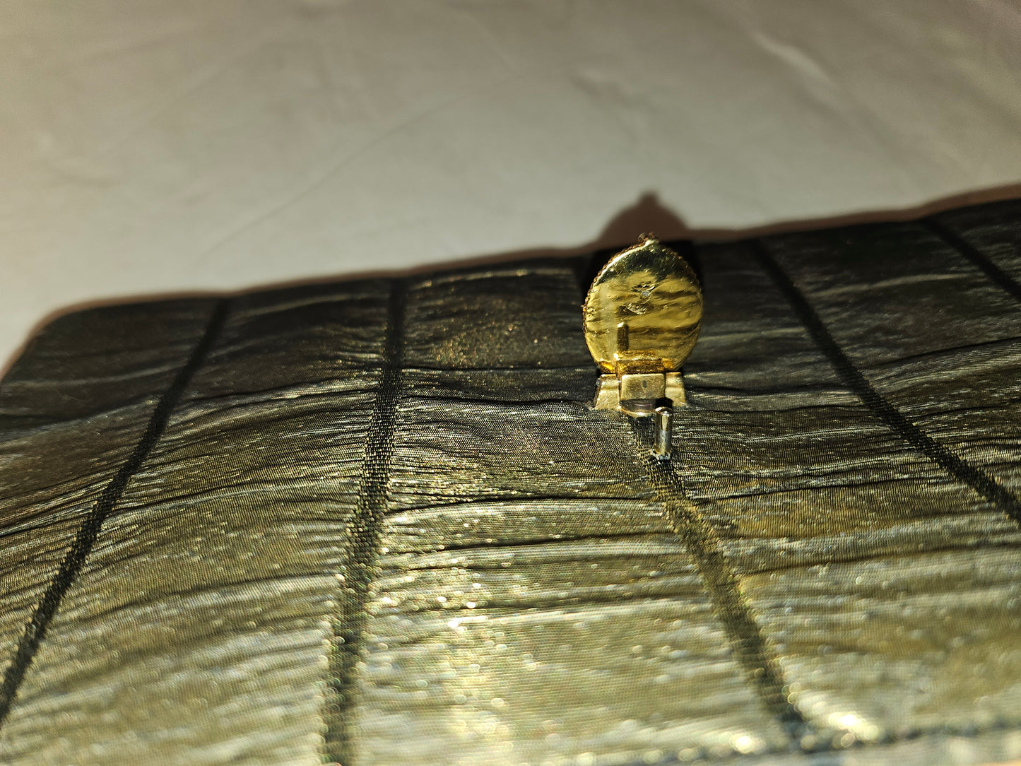 Gucci early black & gold silk taffeta with tiger's eye in 14K clasp