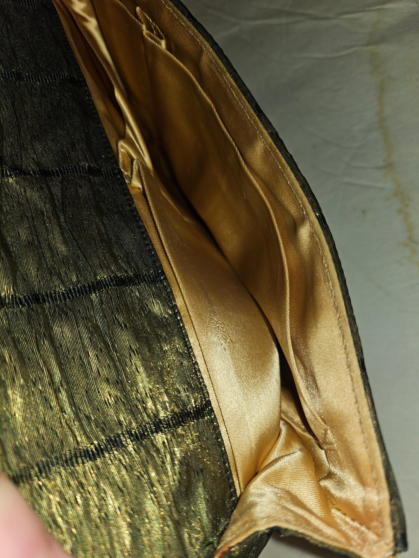 Gucci early black & gold silk taffeta with tiger's eye in 14K clasp