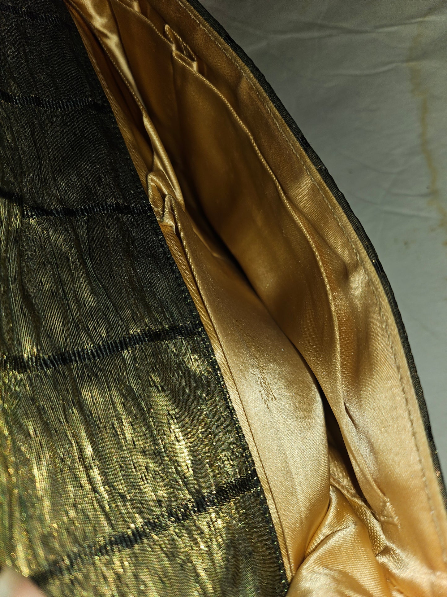 Gucci early black & gold silk taffeta with tiger's eye in 14K clasp