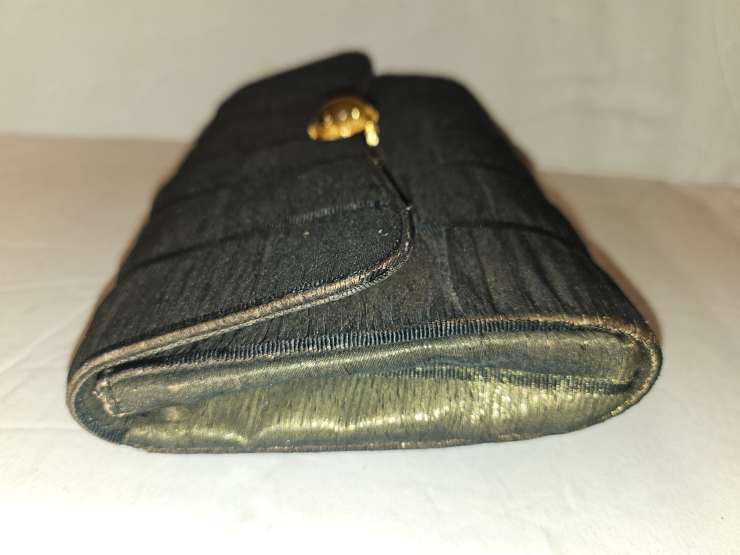 Gucci early black & gold silk taffeta with tiger's eye in 14K clasp