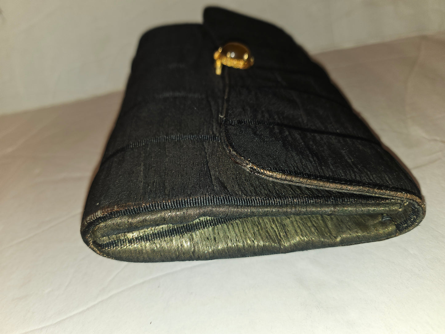 Gucci early black & gold silk taffeta with tiger's eye in 14K clasp