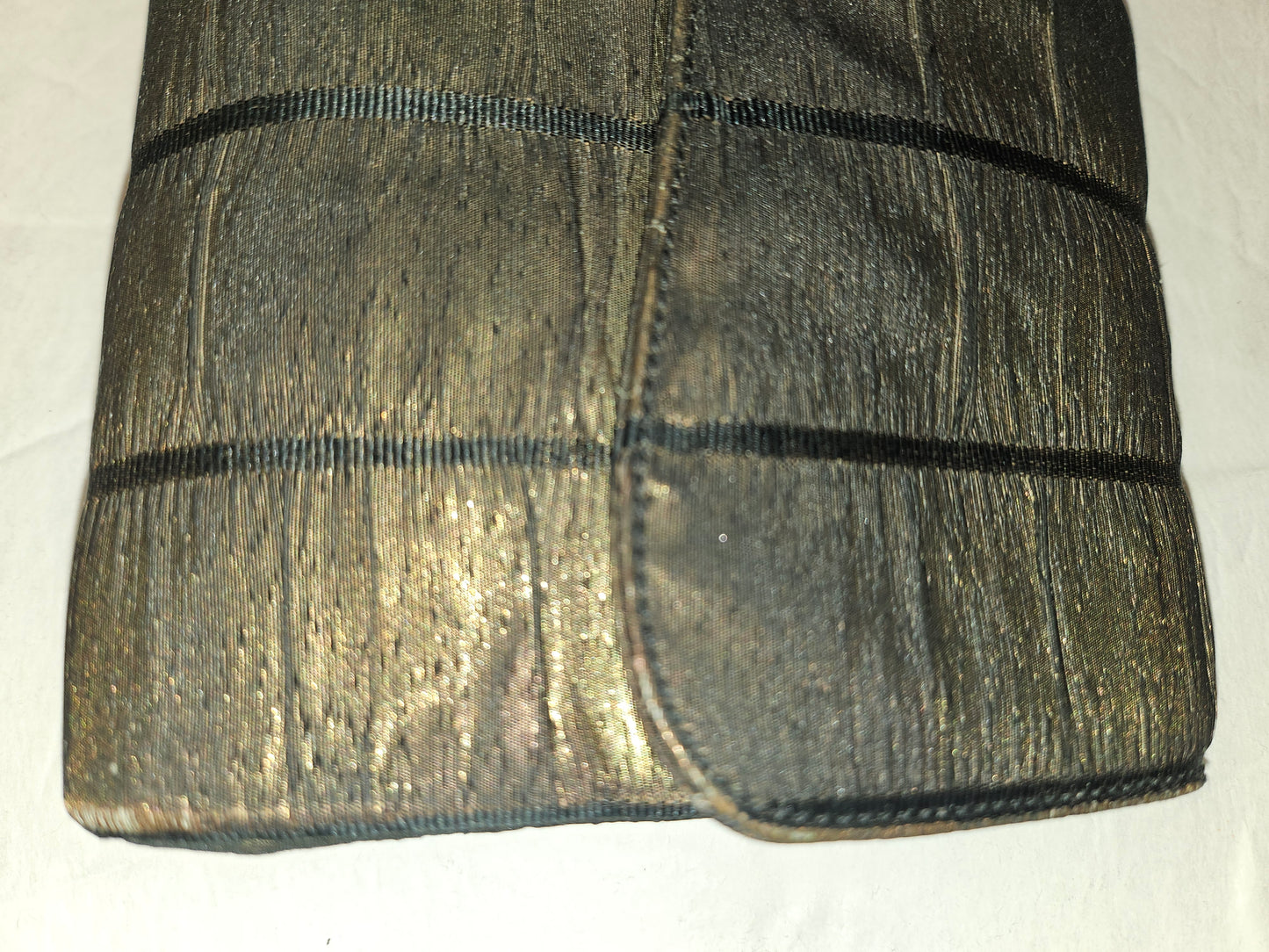 Gucci early black & gold silk taffeta with tiger's eye in 14K clasp