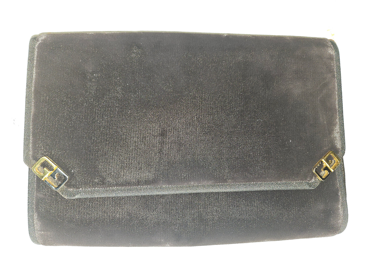 Gucci 1960's mod black silk velvet clutch style purse with two tone GG accents!