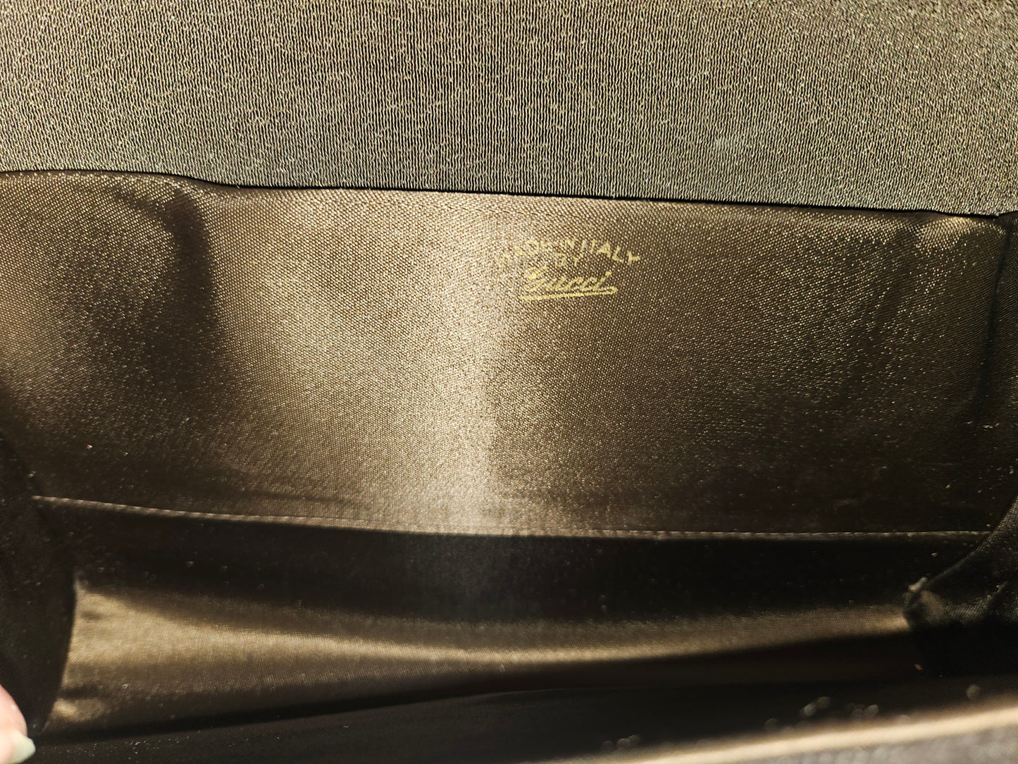Gucci 1960's mod black silk velvet clutch style purse with two tone GG accents!