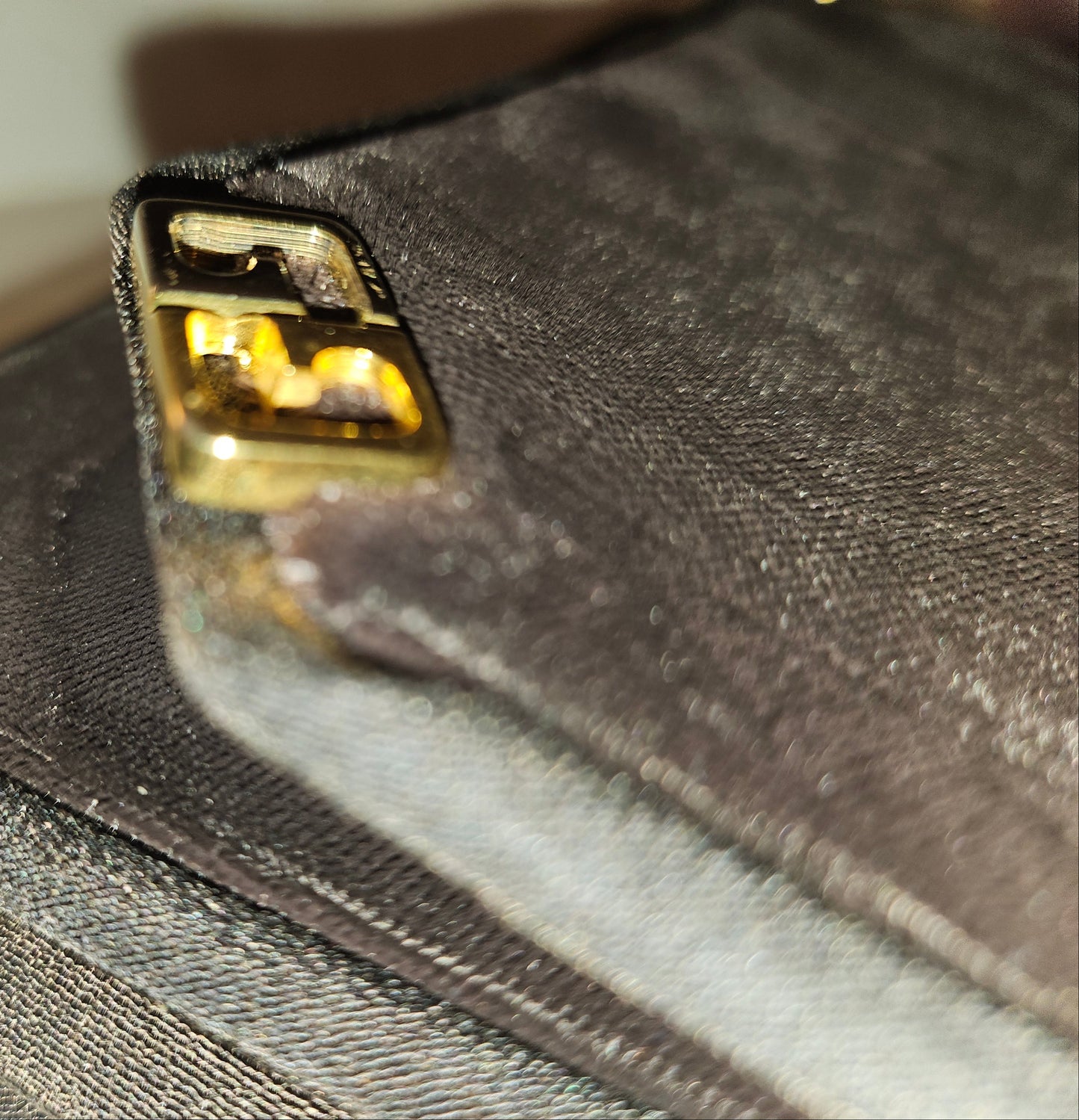 Gucci 1960's mod black silk velvet clutch style purse with two tone GG accents!