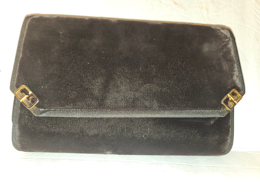 Gucci 1960's mod black silk velvet clutch style purse with two tone GG accents!