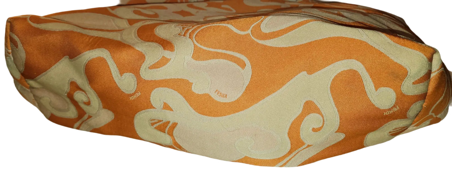 Fendi Orange & Pink Abstract Print Silk Limited Edition Roll Tote