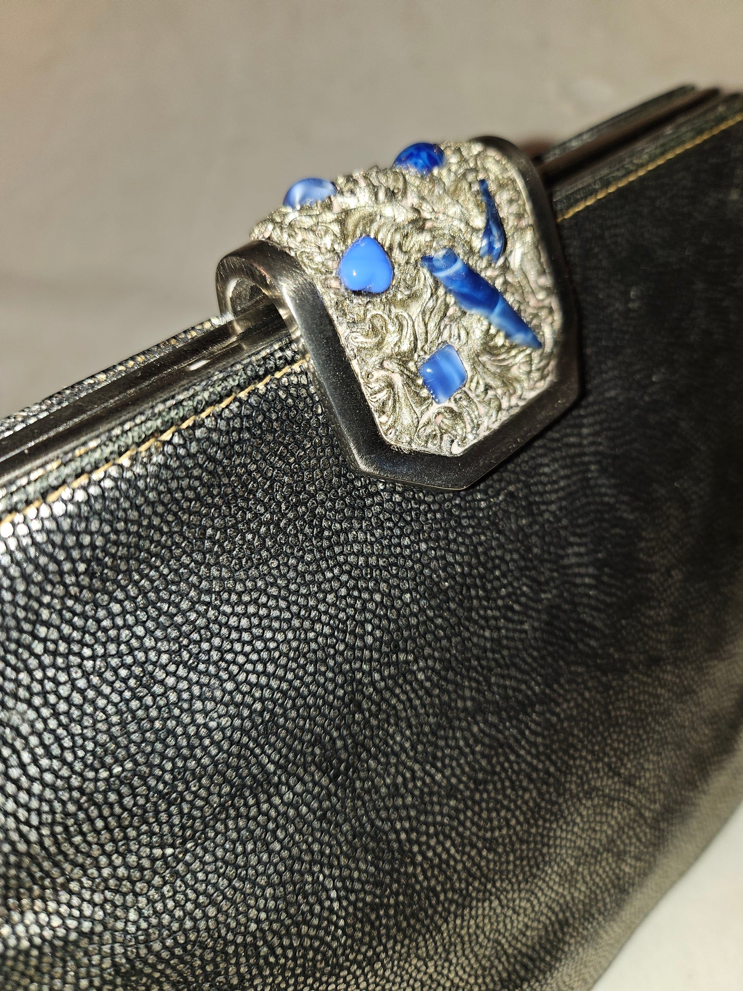 Gucci RARE mod silver shark skin leather clutch style purse with jeweled clasp!