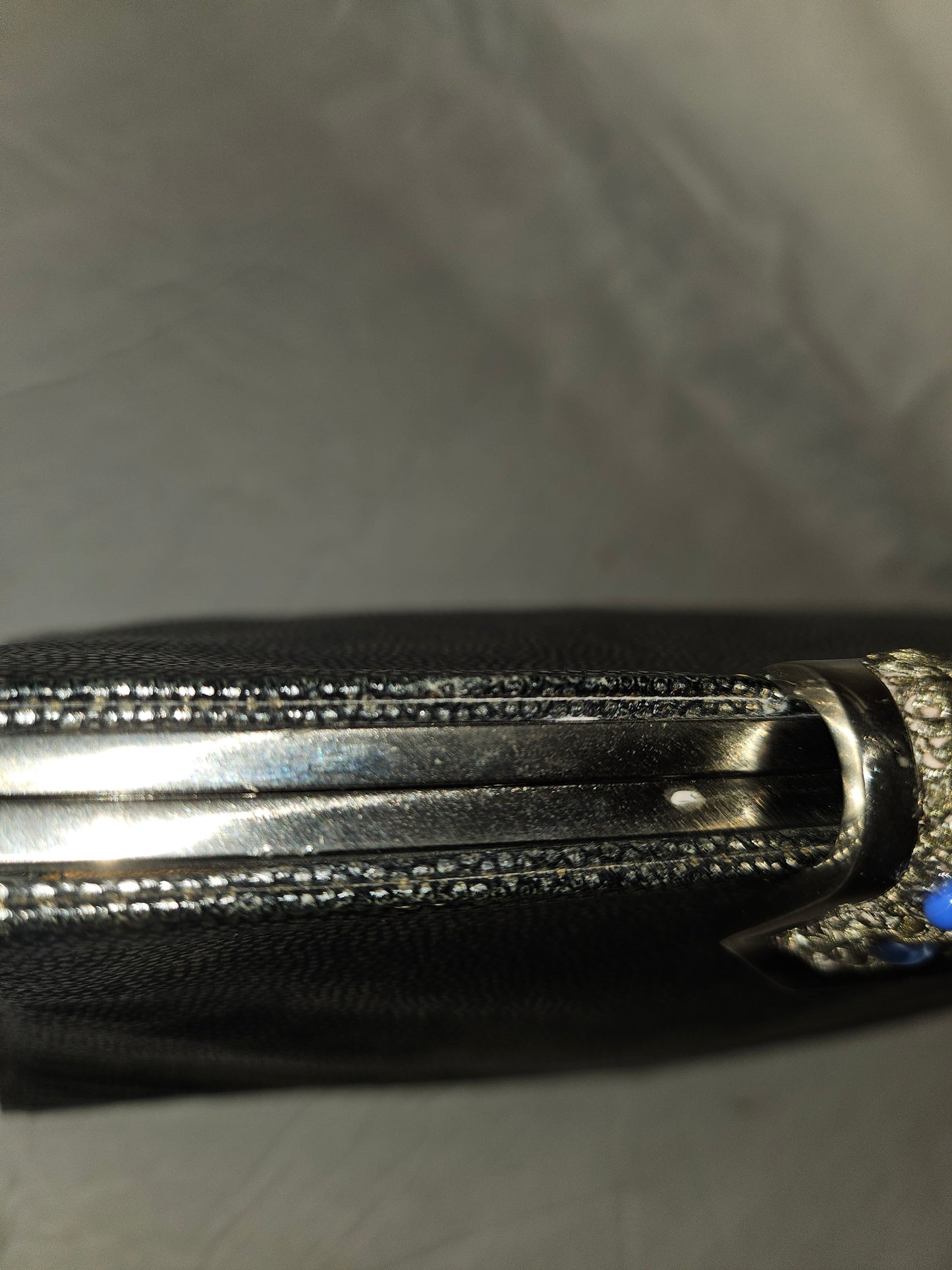 Gucci RARE mod silver shark skin leather clutch style purse with jeweled clasp!