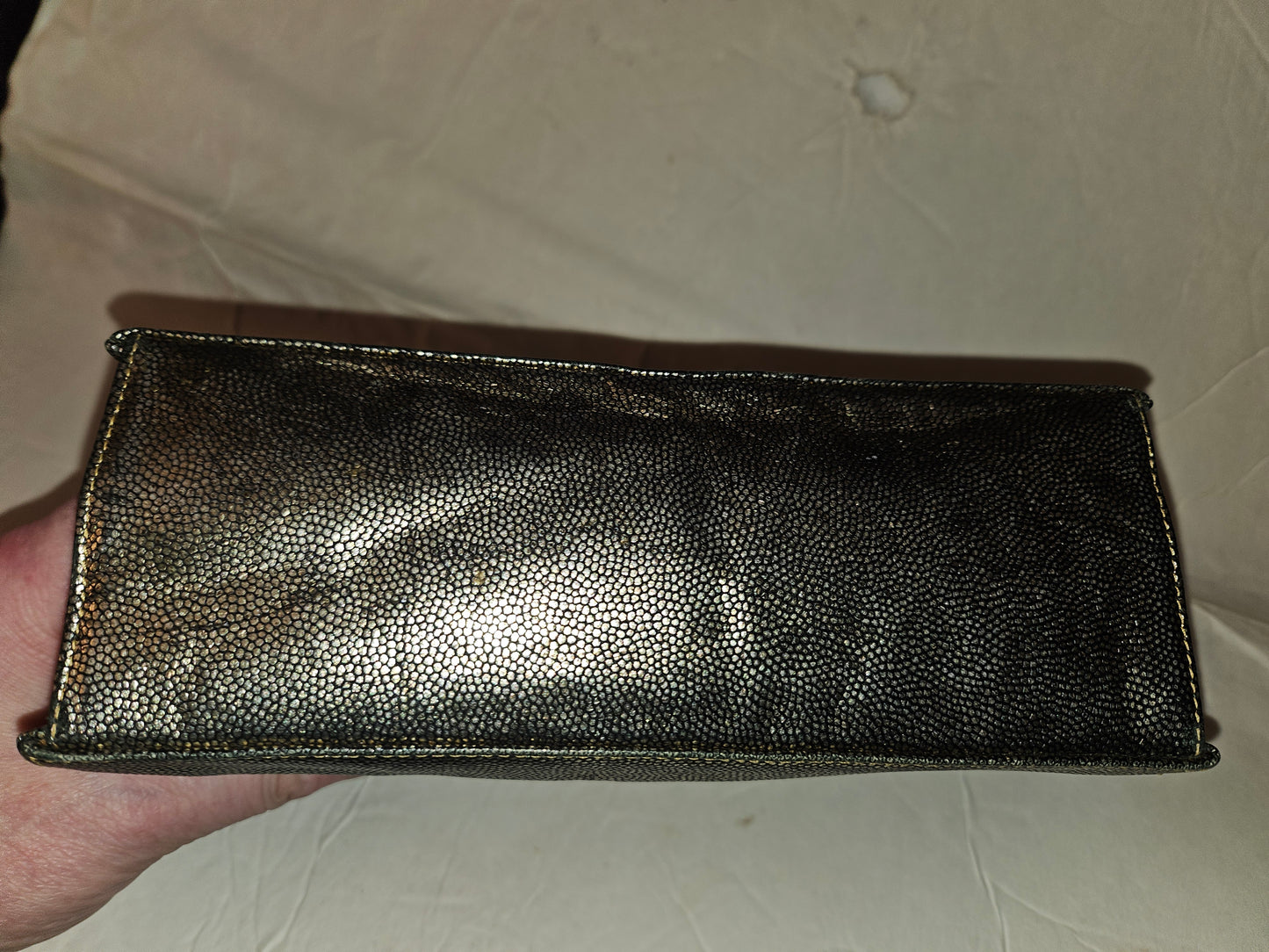 Gucci RARE mod silver shark skin leather clutch style purse with jeweled clasp!