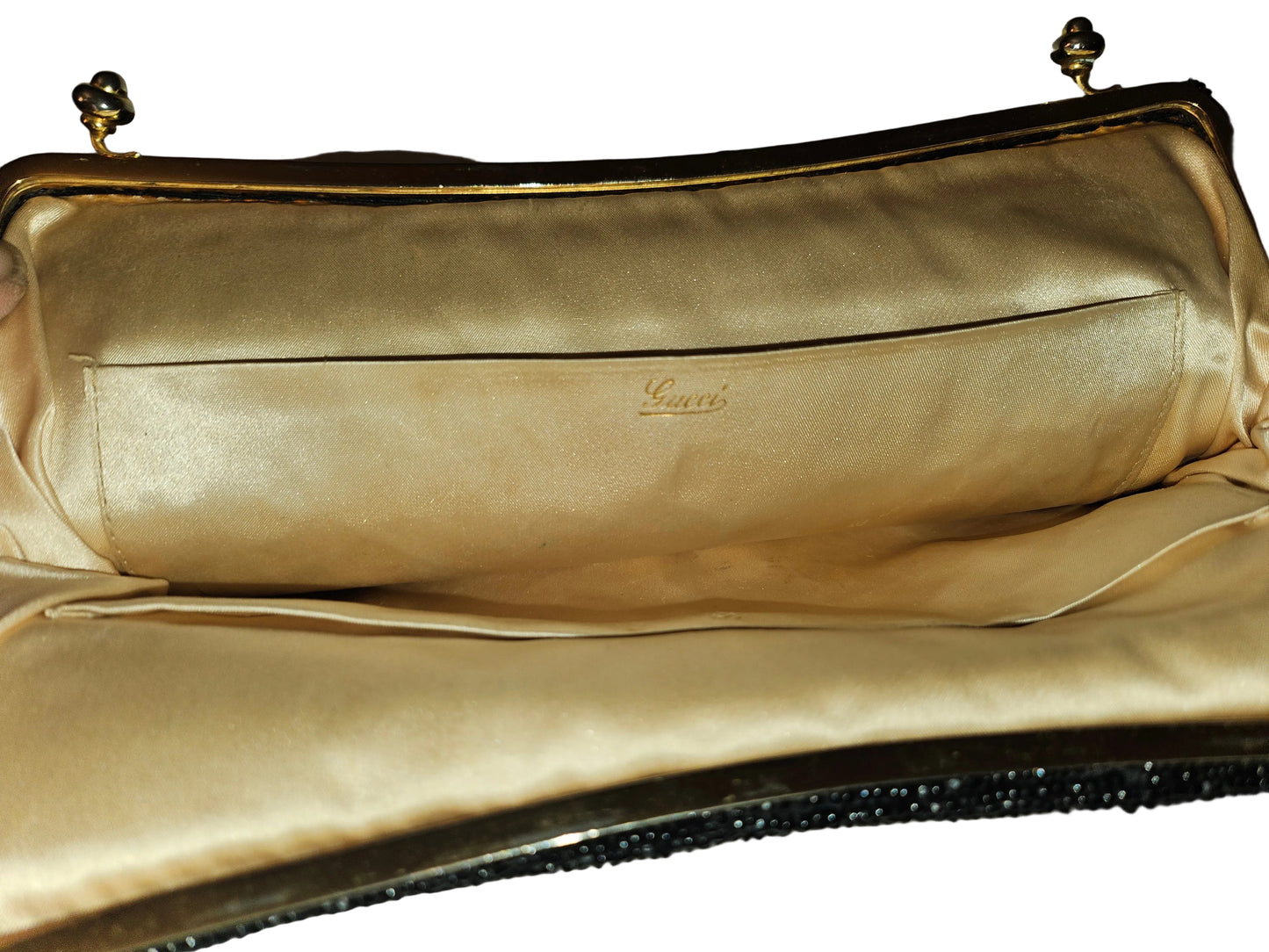 Gucci 1950's black beaded silk hinged opening clutch style purse!