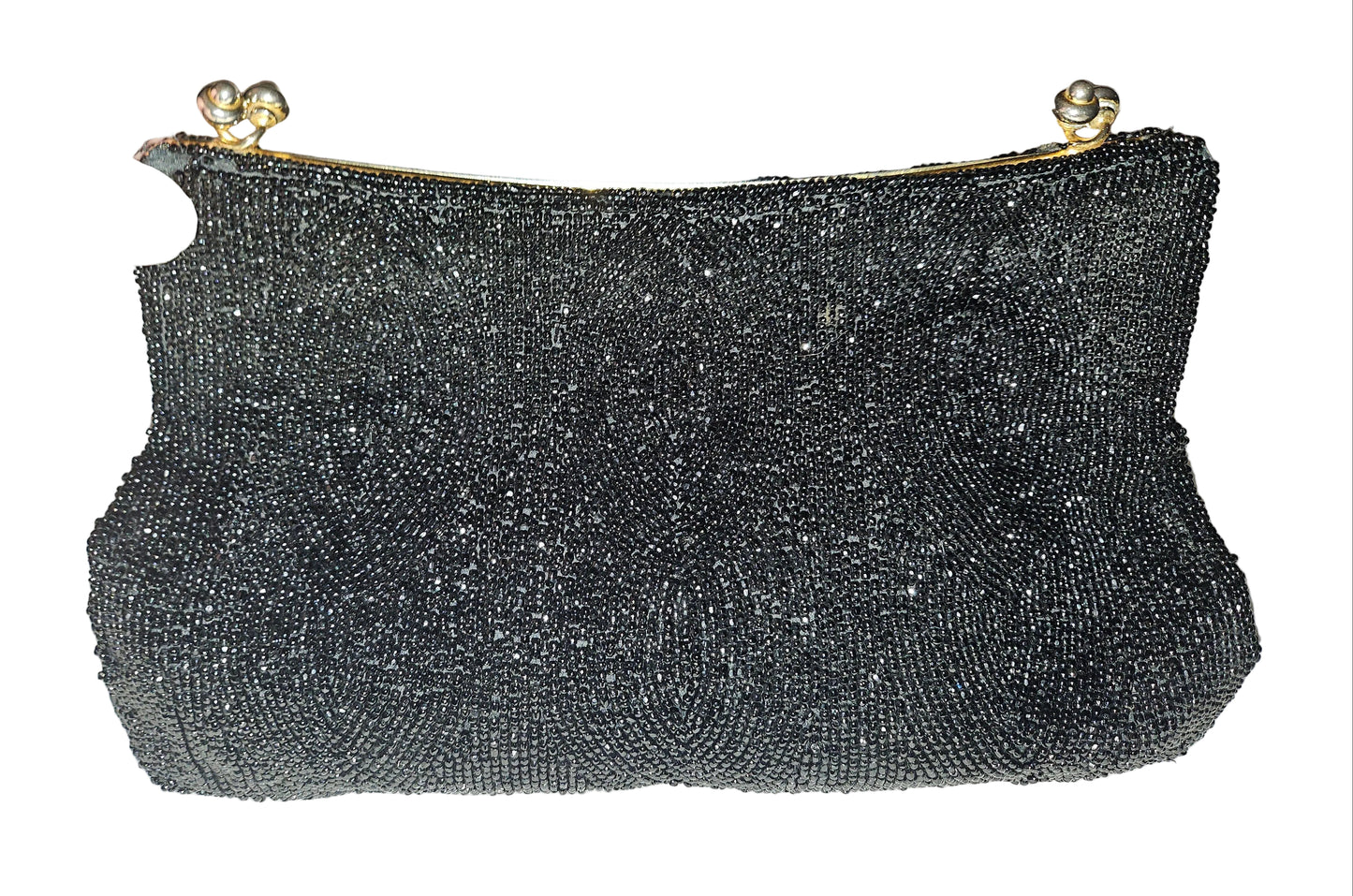 Gucci 1950's black beaded silk hinged opening clutch style purse!