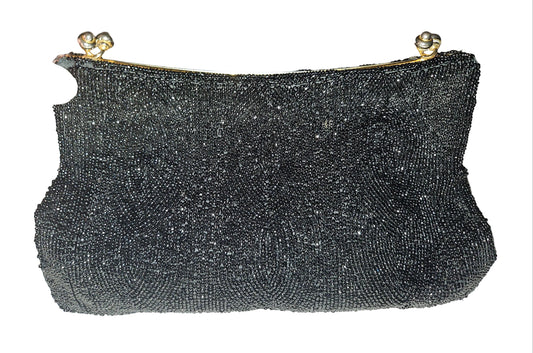 Gucci 1950's black beaded silk hinged opening clutch style purse!