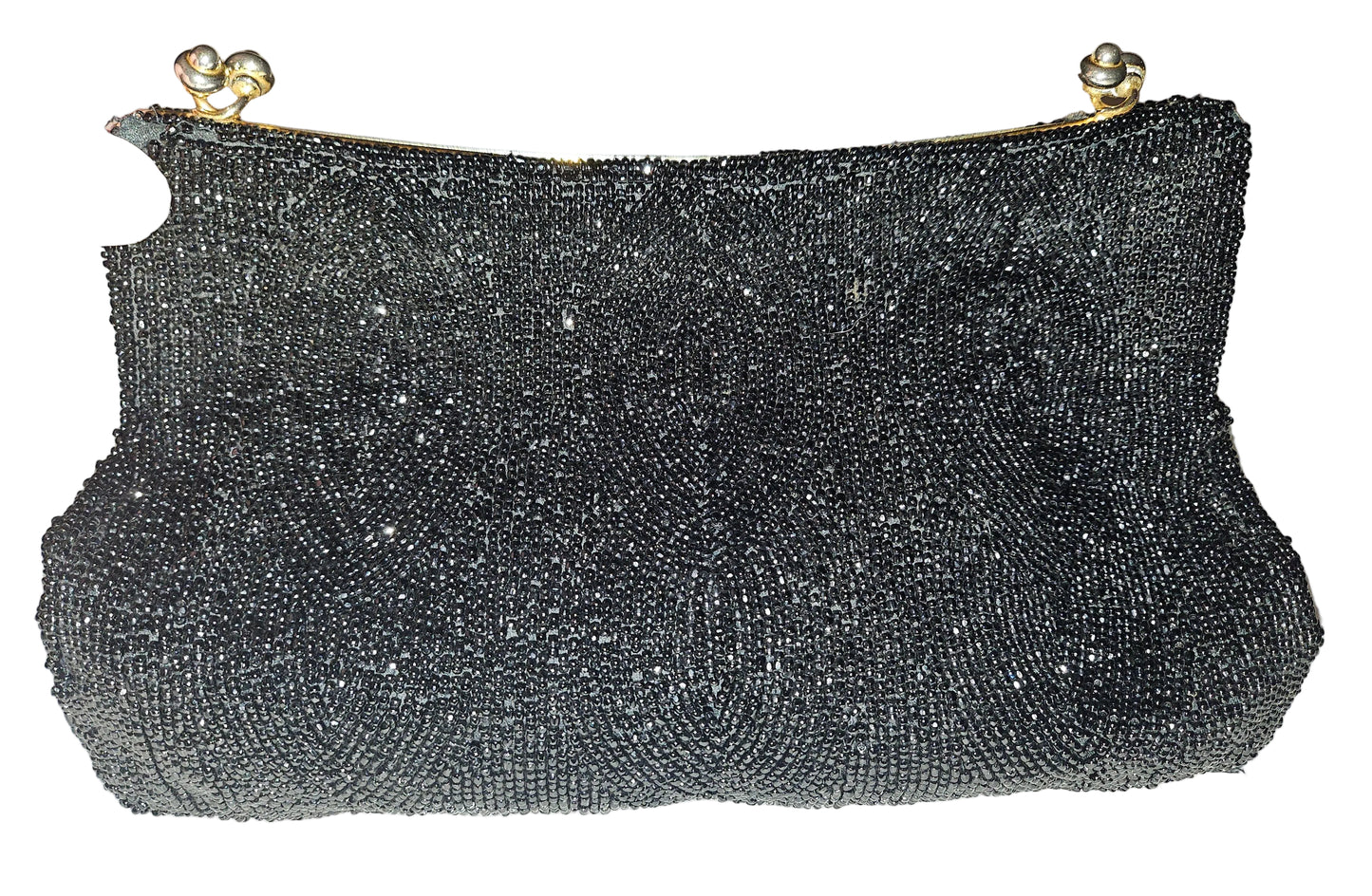 Gucci 1950's black beaded silk hinged opening clutch style purse!