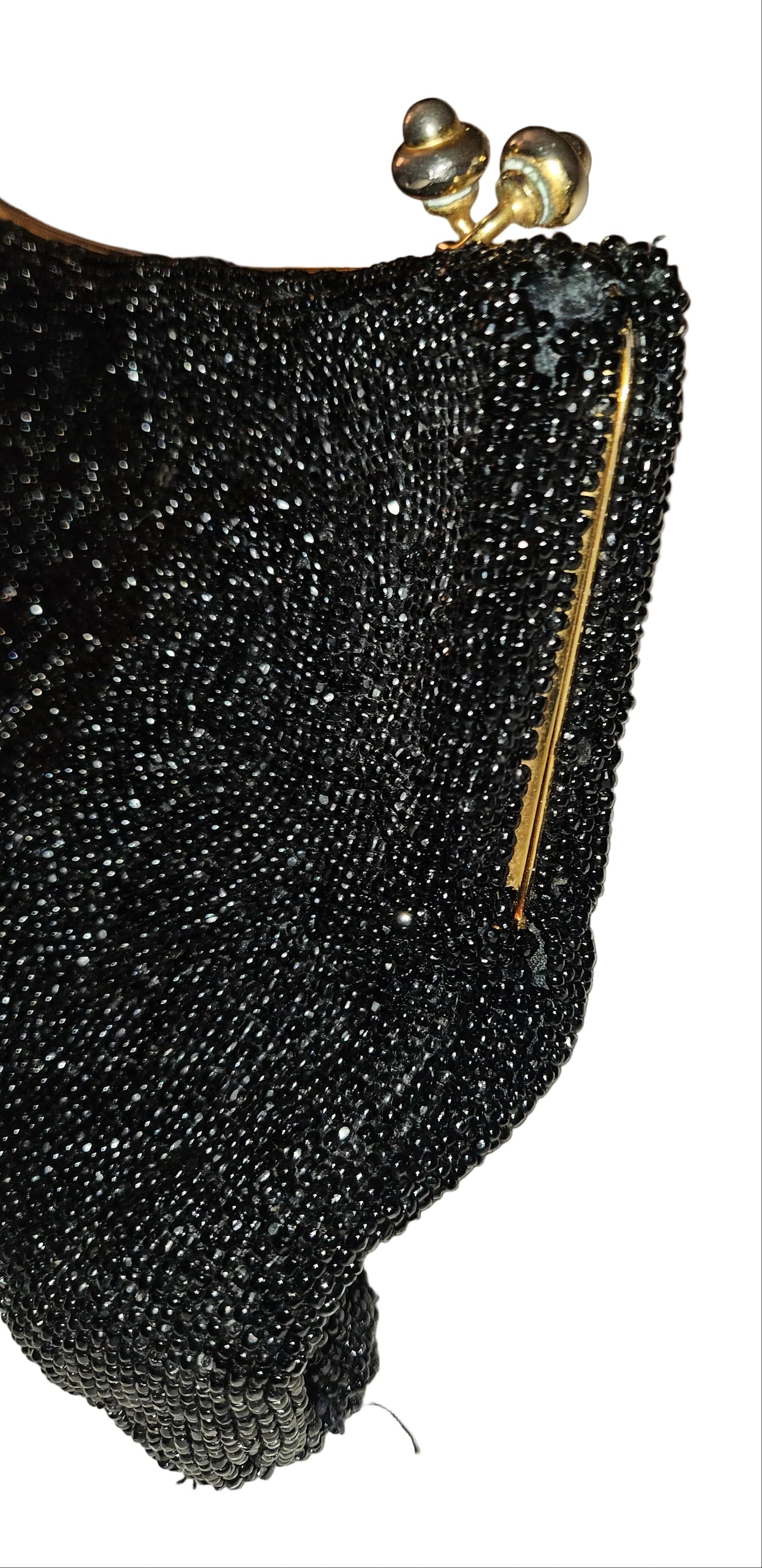 Gucci 1950's black beaded silk hinged opening clutch style purse!