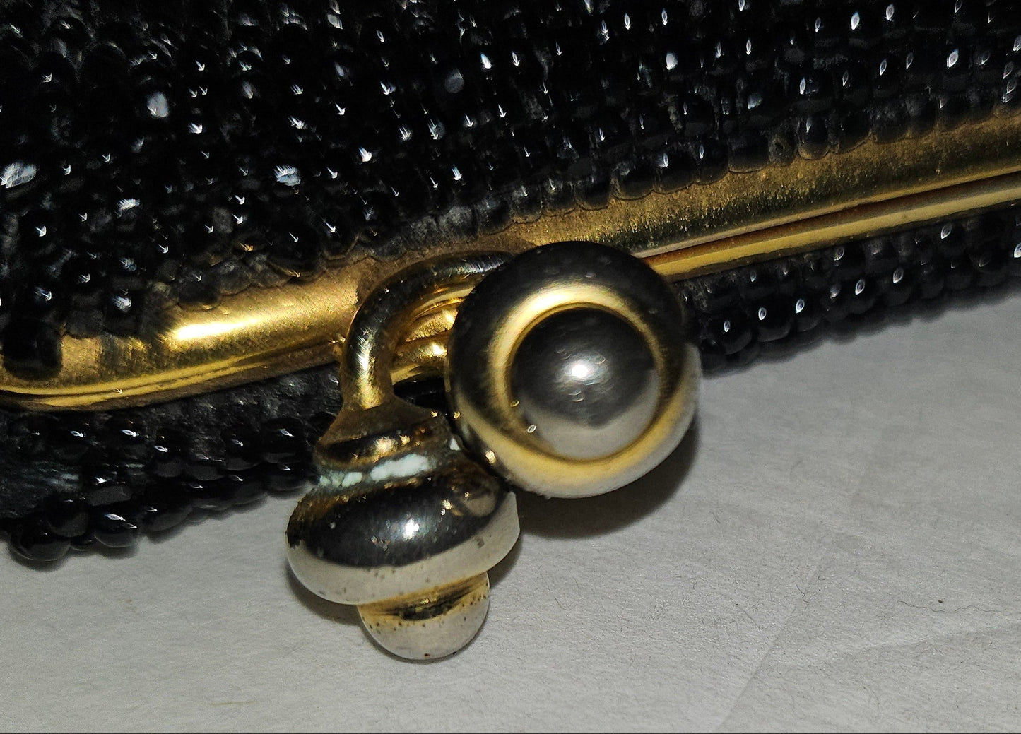 Gucci 1950's black beaded silk hinged opening clutch style purse!