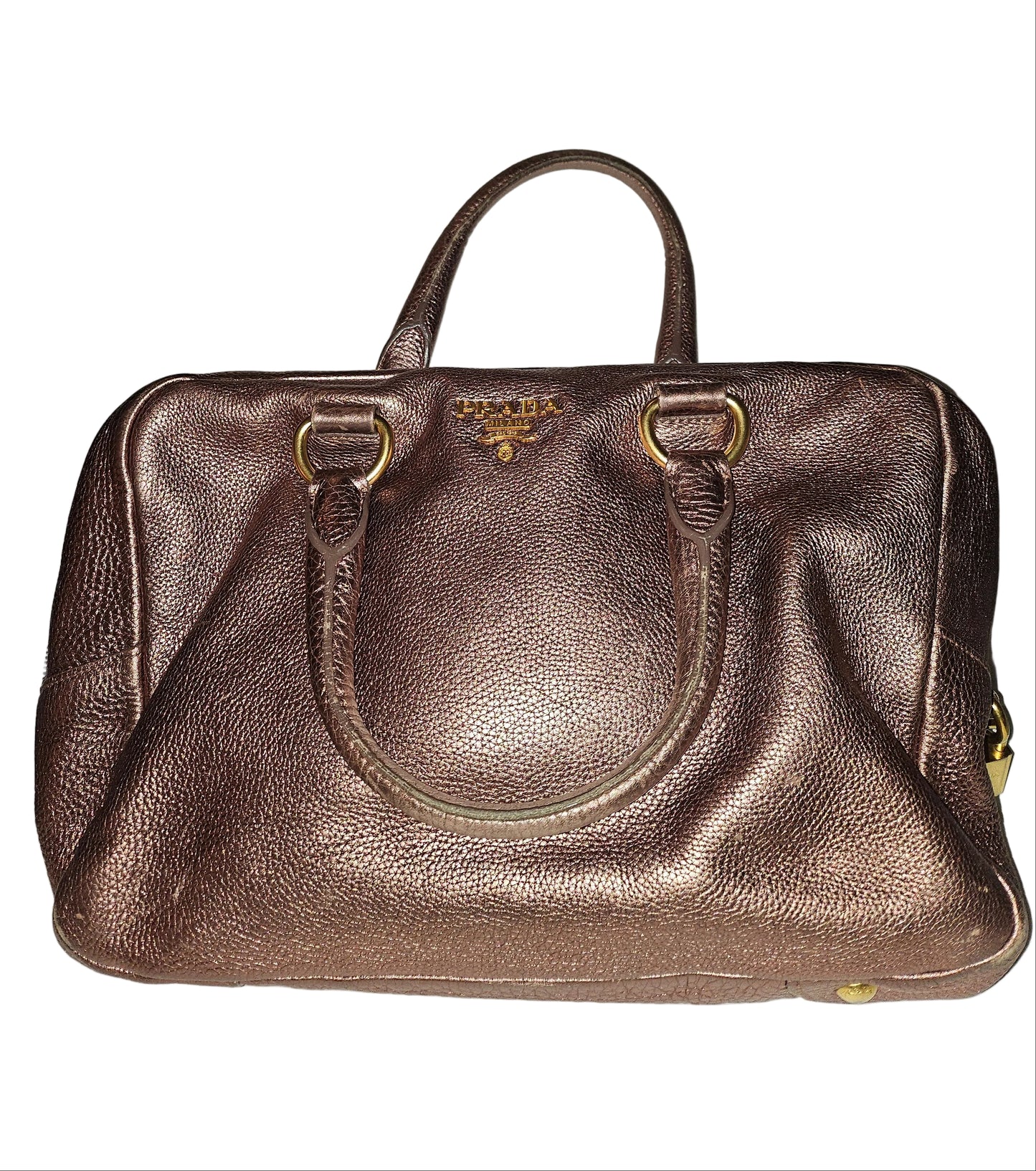 Prada pink rose gold leather large size satchel style shoulder bag