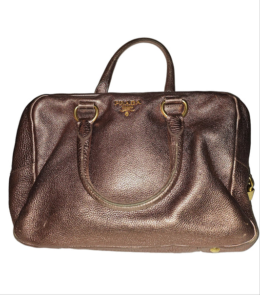 Prada pink rose gold leather large size satchel style shoulder bag