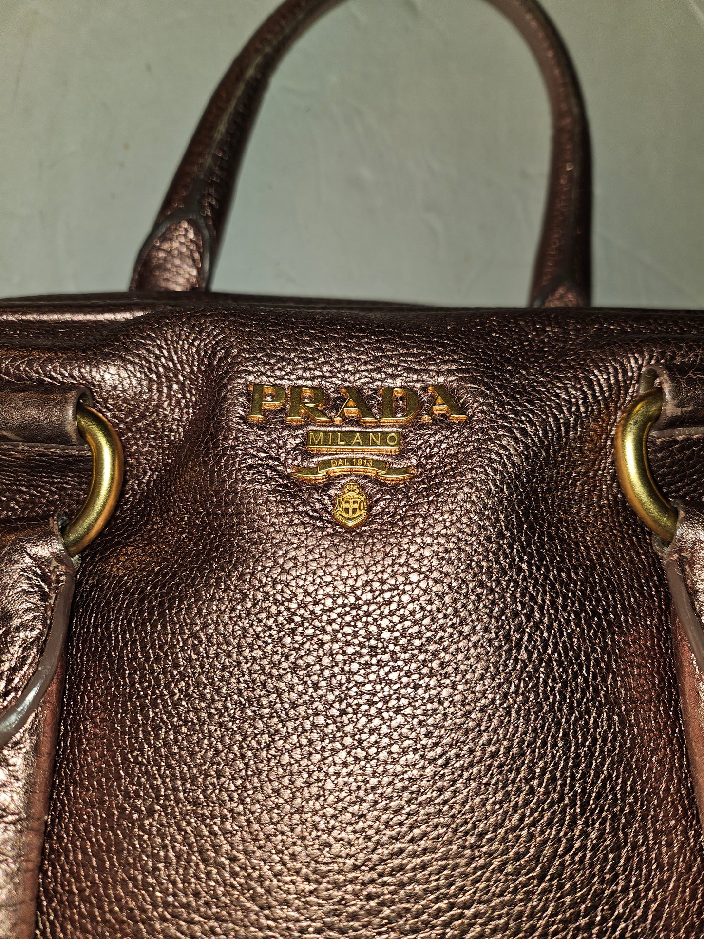 Prada pink rose gold leather large size satchel style shoulder bag