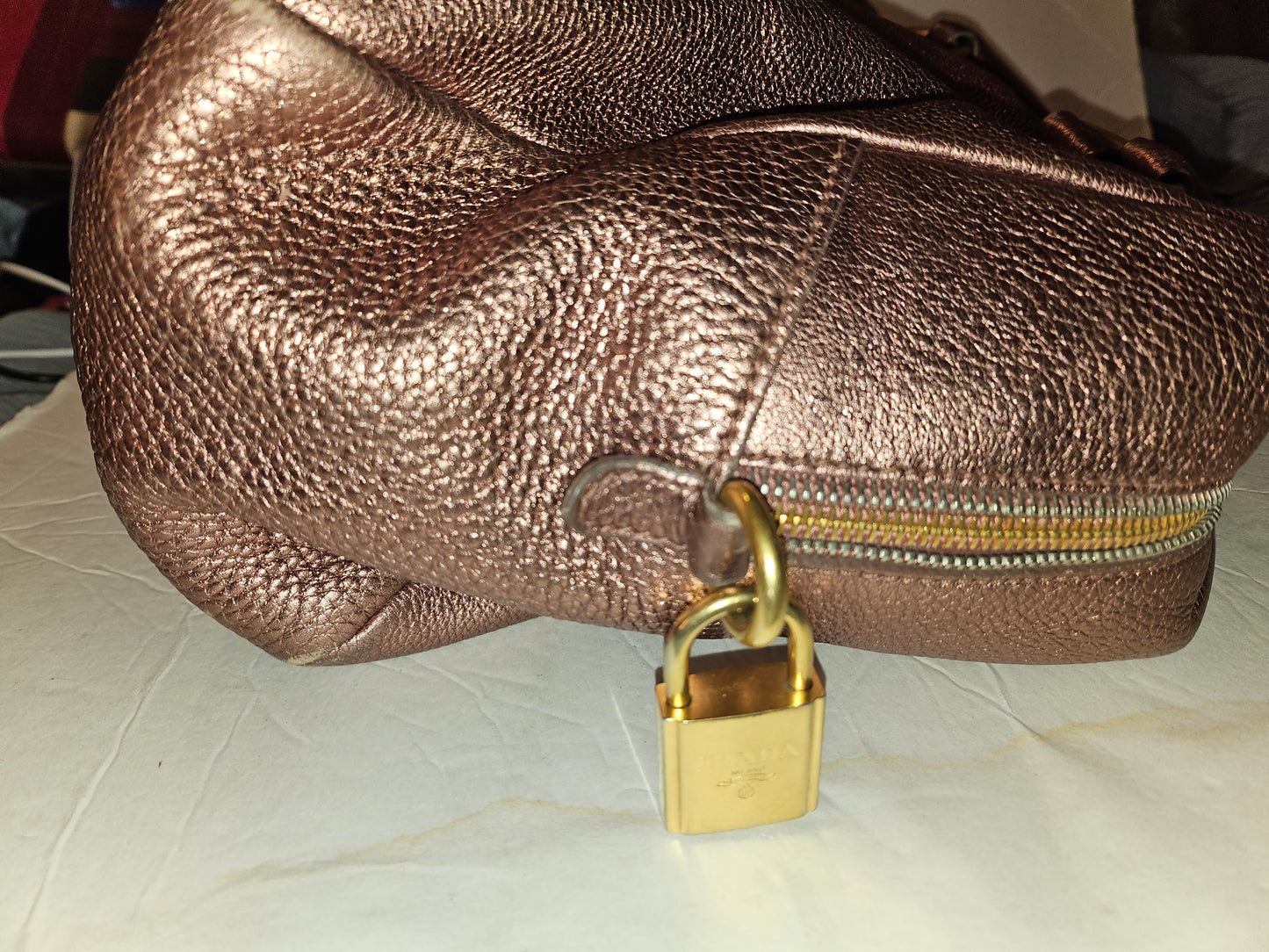 Prada pink rose gold leather large size satchel style shoulder bag