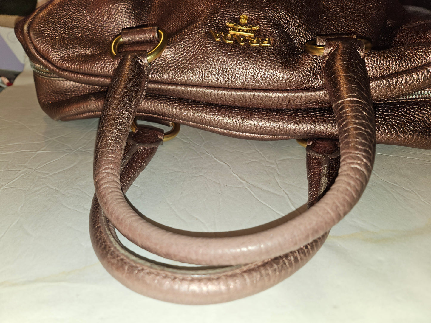 Prada pink rose gold leather large size satchel style shoulder bag