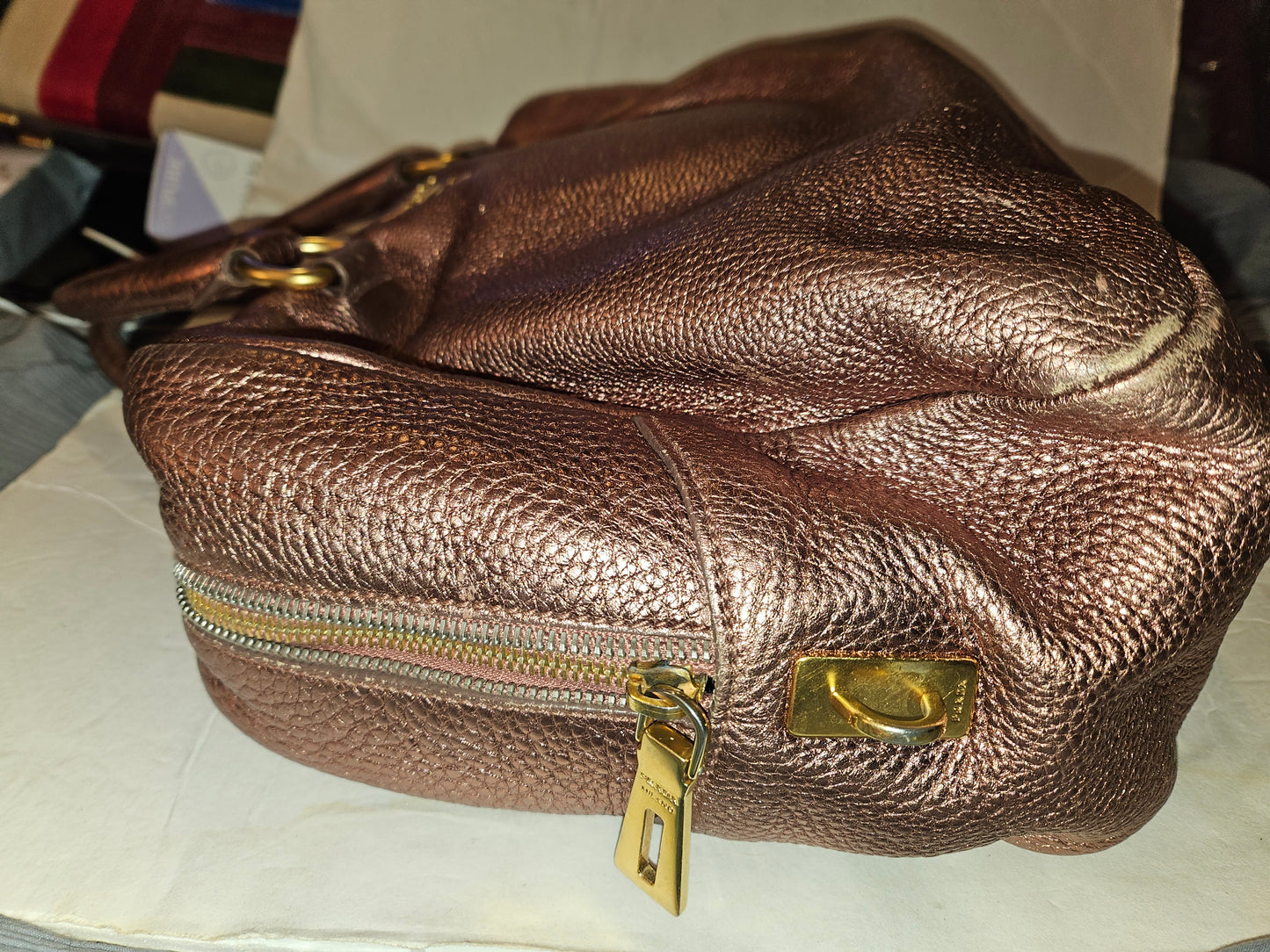 Prada pink rose gold leather large size satchel style shoulder bag