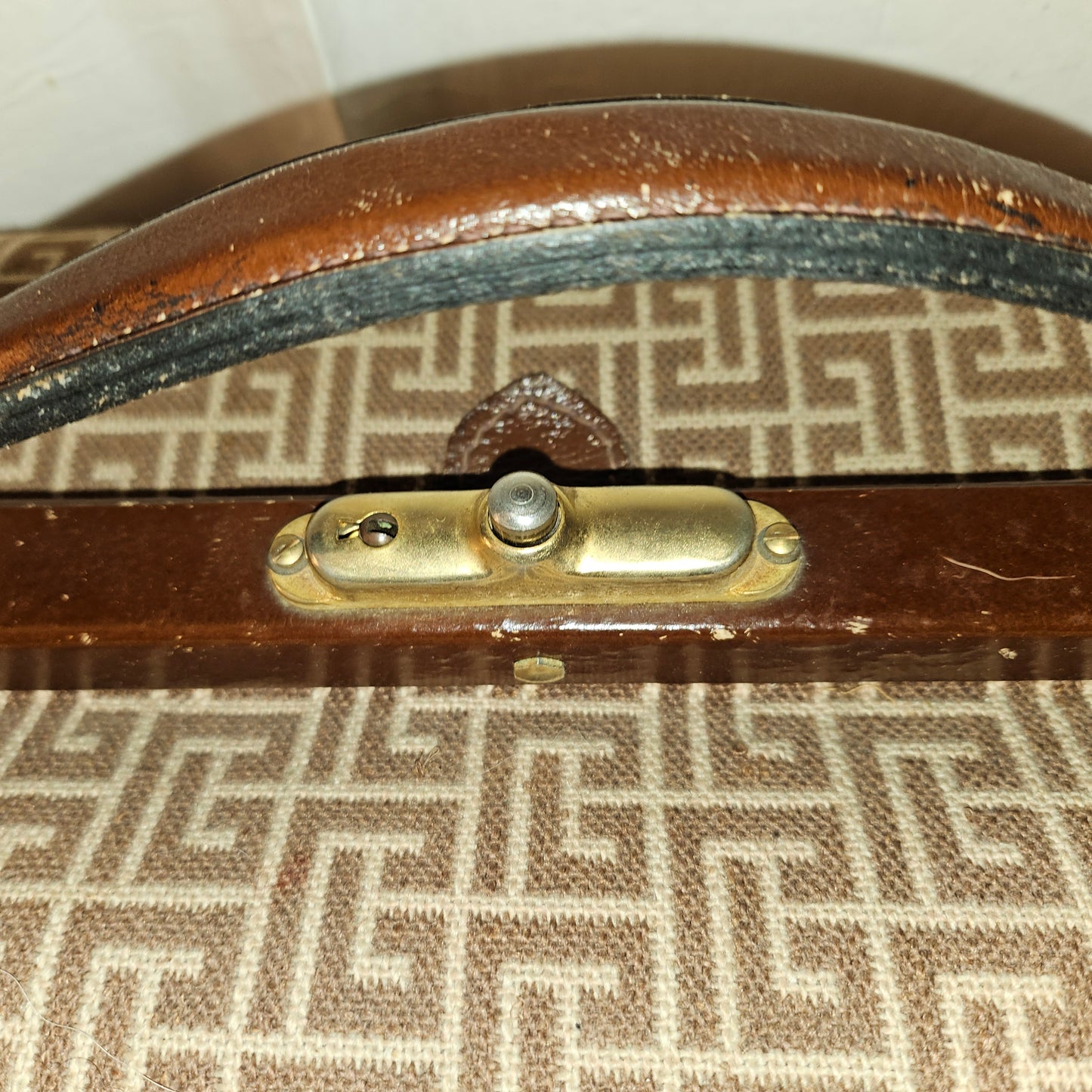 Balmain ivory subway print on brown leather 1960s train case in MINT condition!