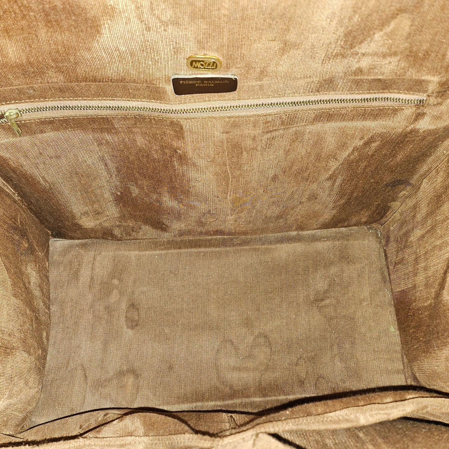 Balmain ivory subway print on brown leather 1960s train case in MINT condition!