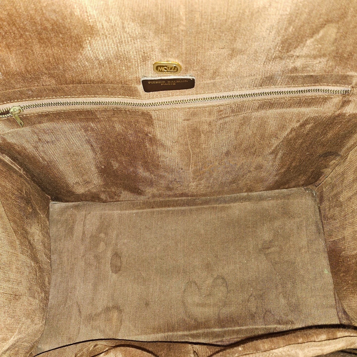 Balmain ivory subway print on brown leather 1960s train case in MINT condition!