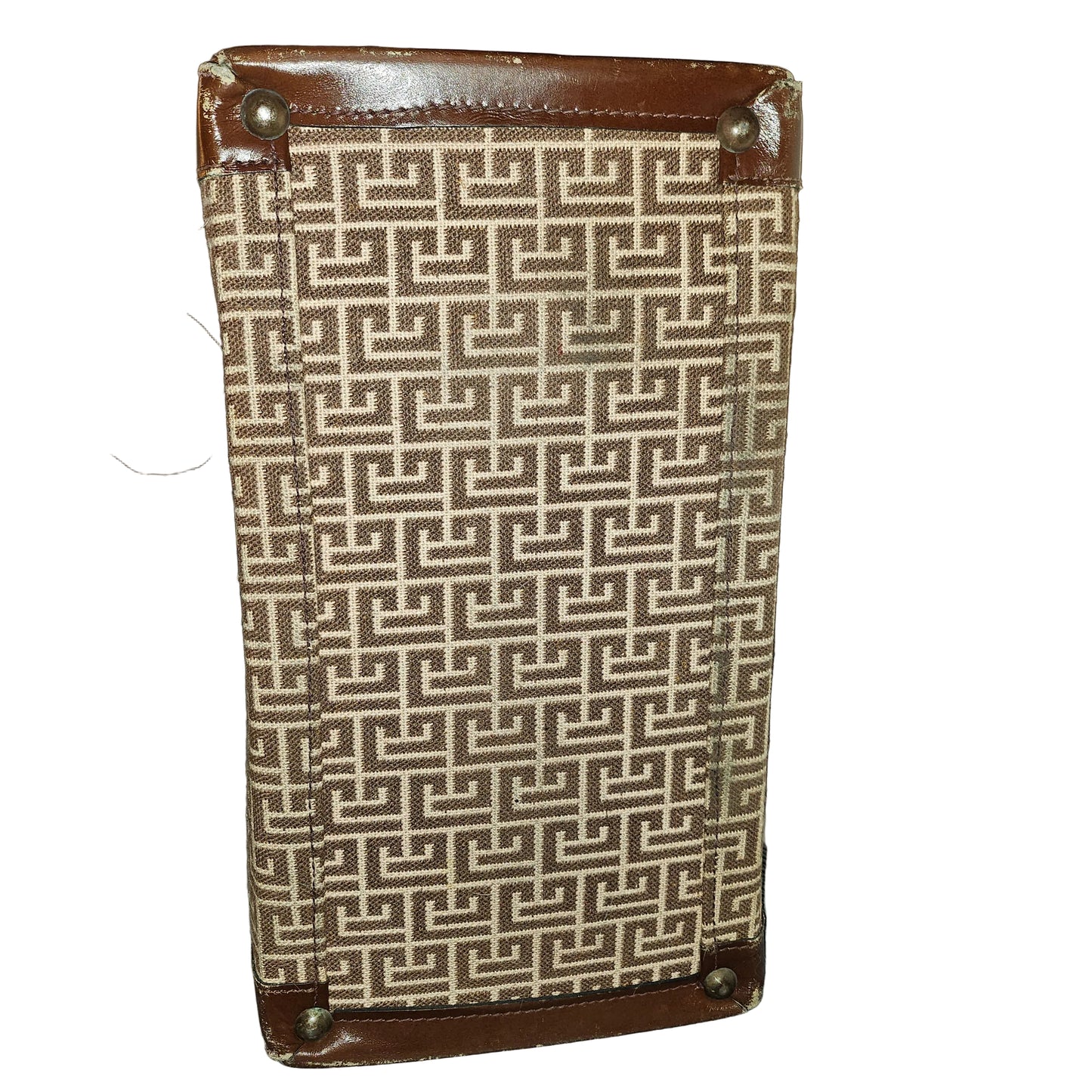 Balmain ivory subway print on brown leather 1960s train case in MINT condition!