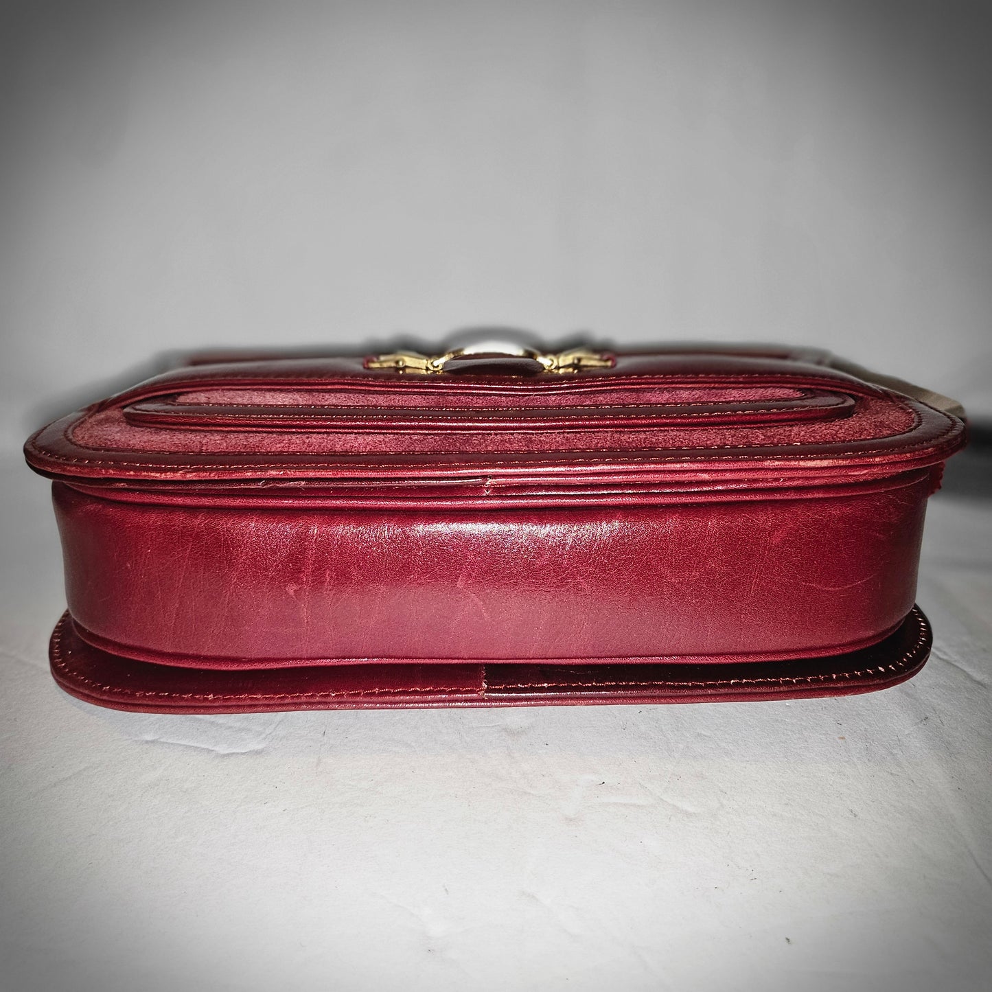 Gucci dark red suede & leather shoulder bag with enamel GG clasp