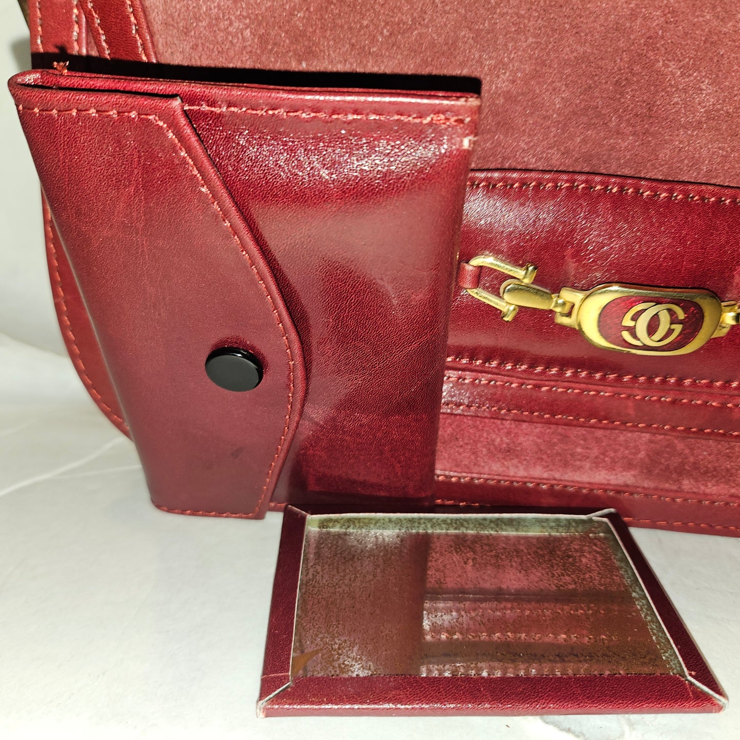 Gucci dark red suede & leather shoulder bag with enamel GG clasp