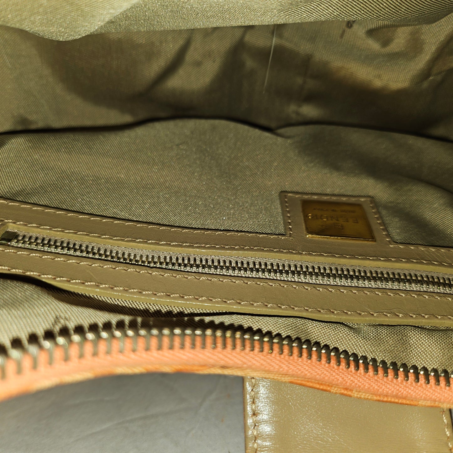 Fendi orange Zucchino print patent leather hobo shoulder style croissant baguette bag