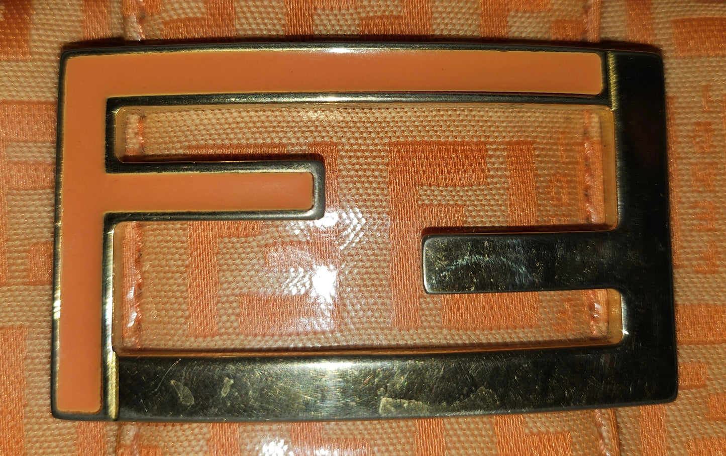 Fendi orange Zucchino print patent leather hobo shoulder style croissant baguette bag