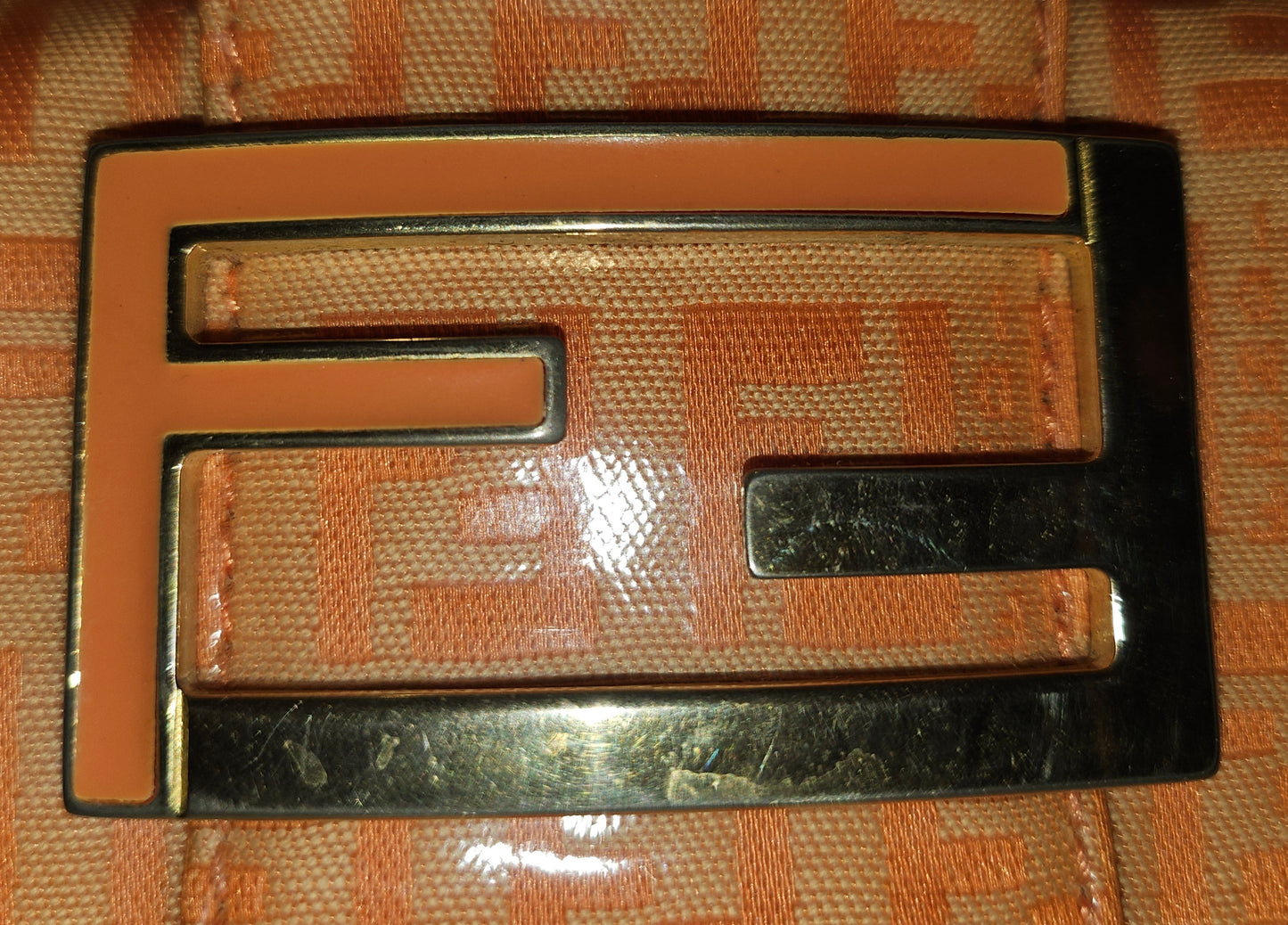 Fendi orange Zucchino print patent leather hobo shoulder style croissant baguette bag