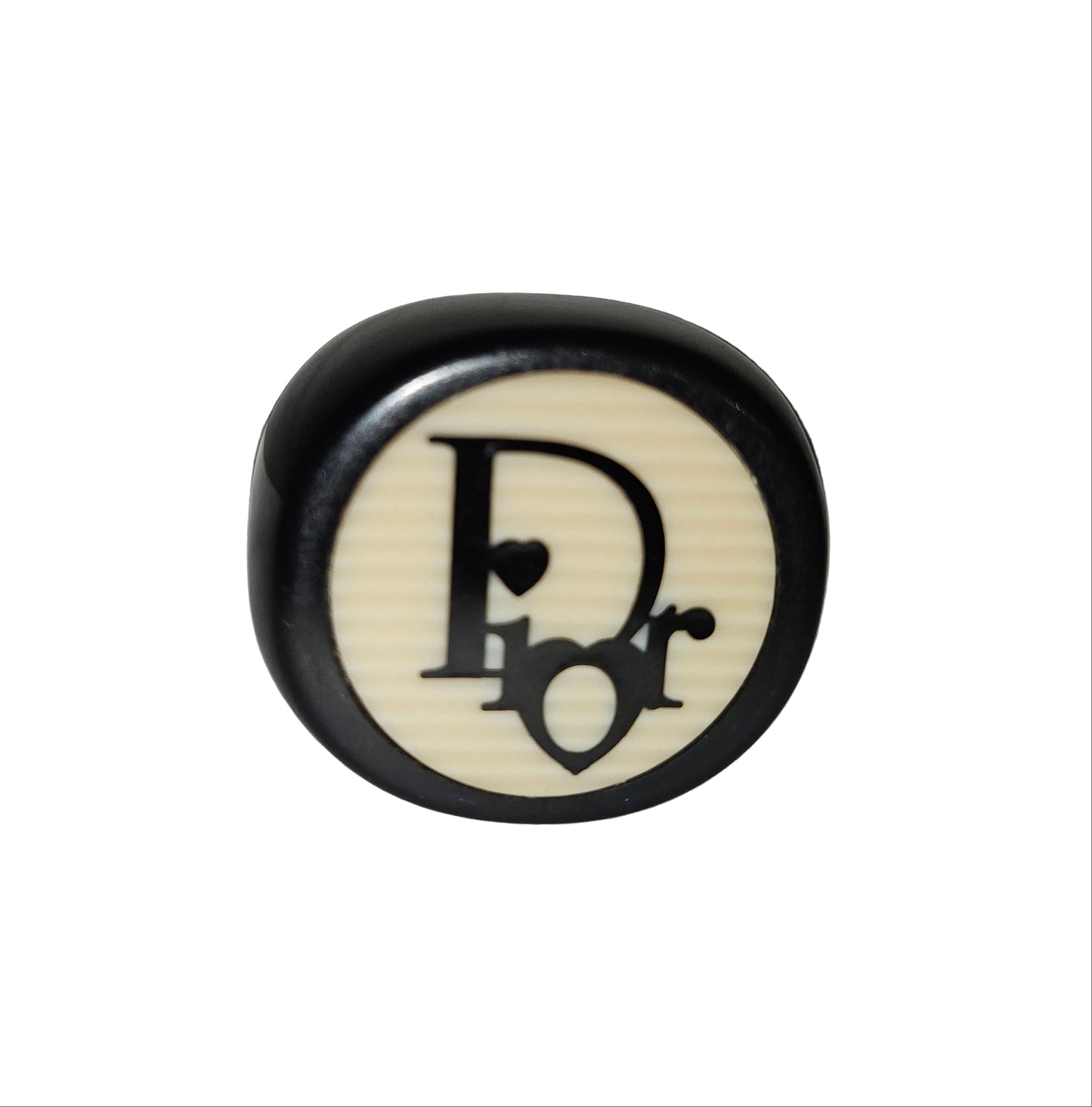 Dior Black & Ivory XL Round Logo Inlaid Ring