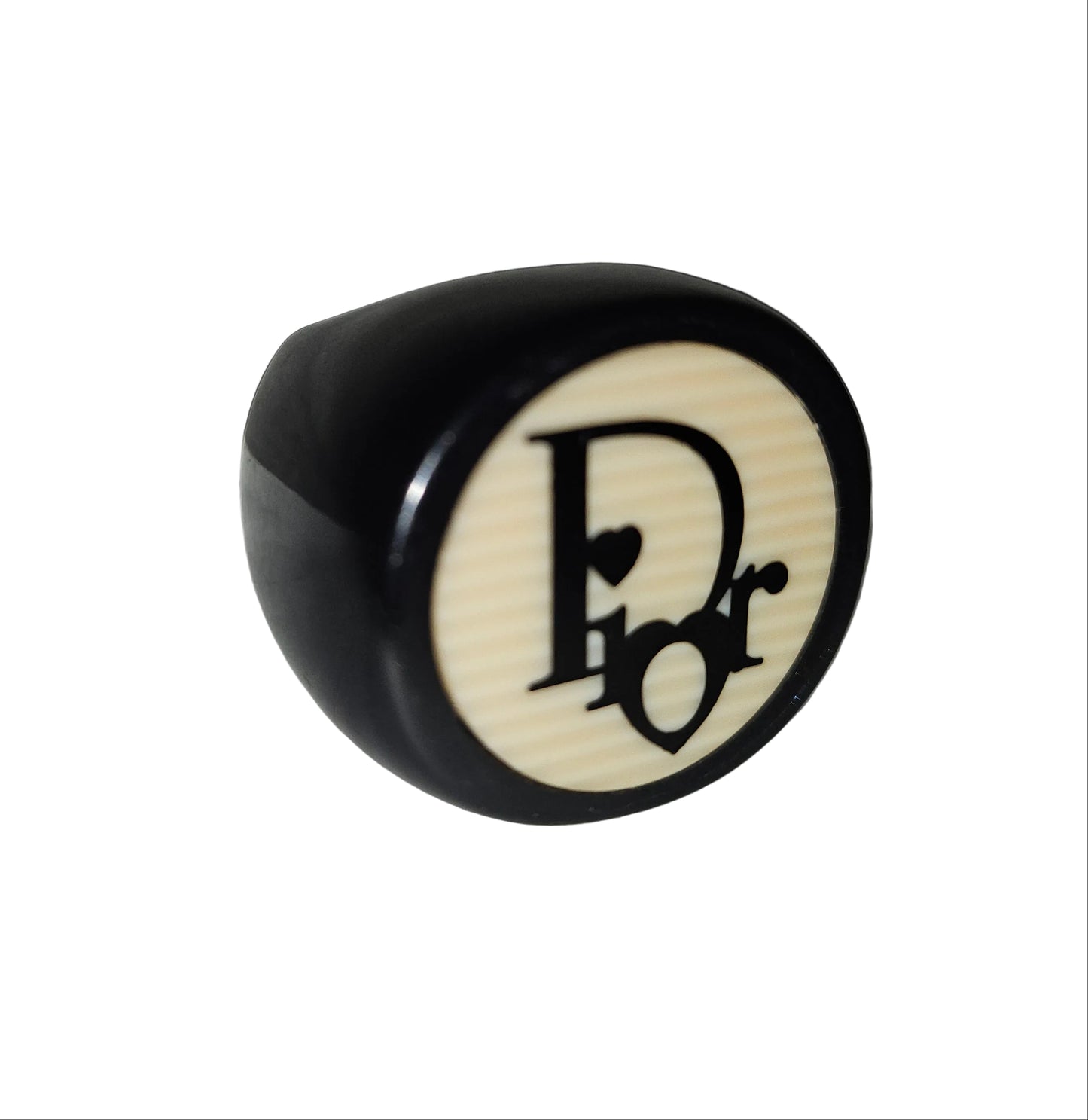 Dior Black & Ivory XL Round Logo Inlaid Ring