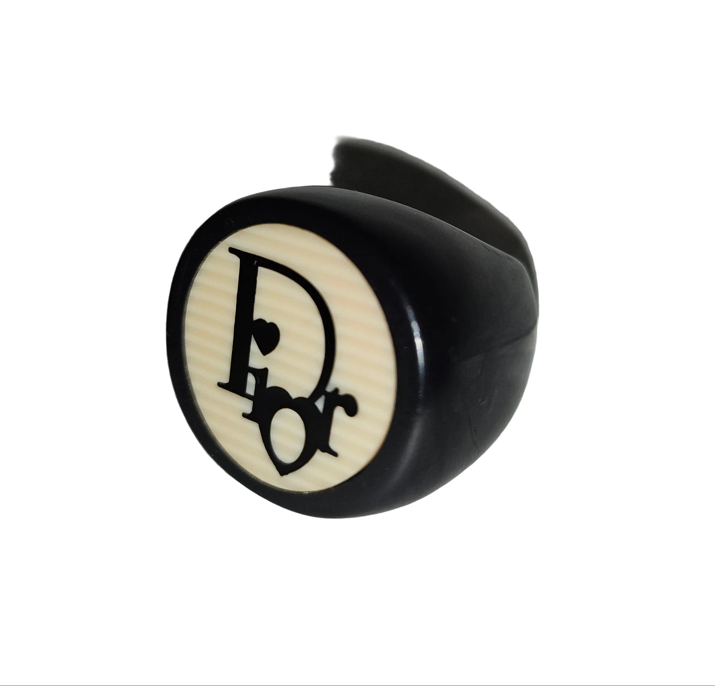 Dior Black & Ivory XL Round Logo Inlaid Ring