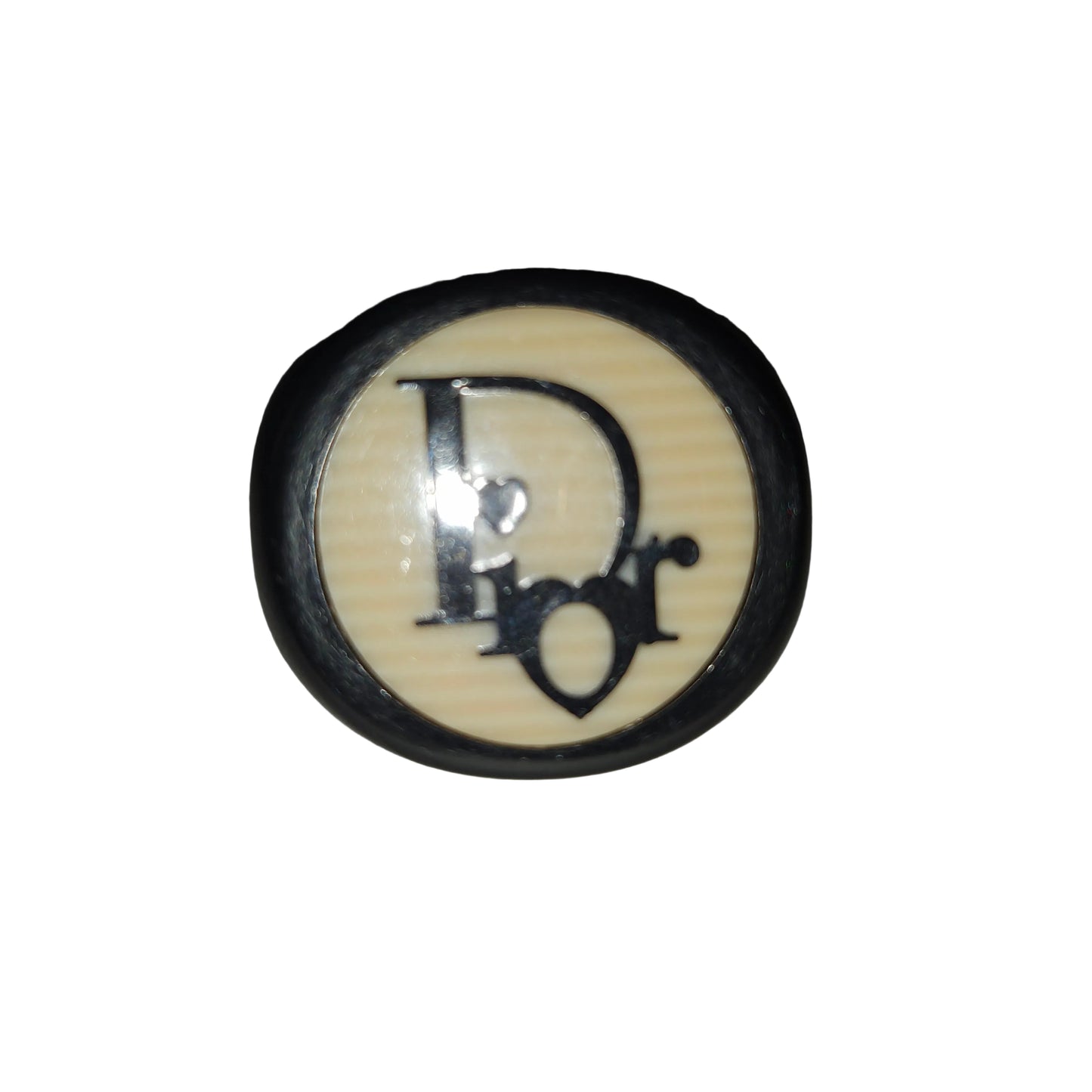 Dior Black & Ivory XL Round Logo Inlaid Ring