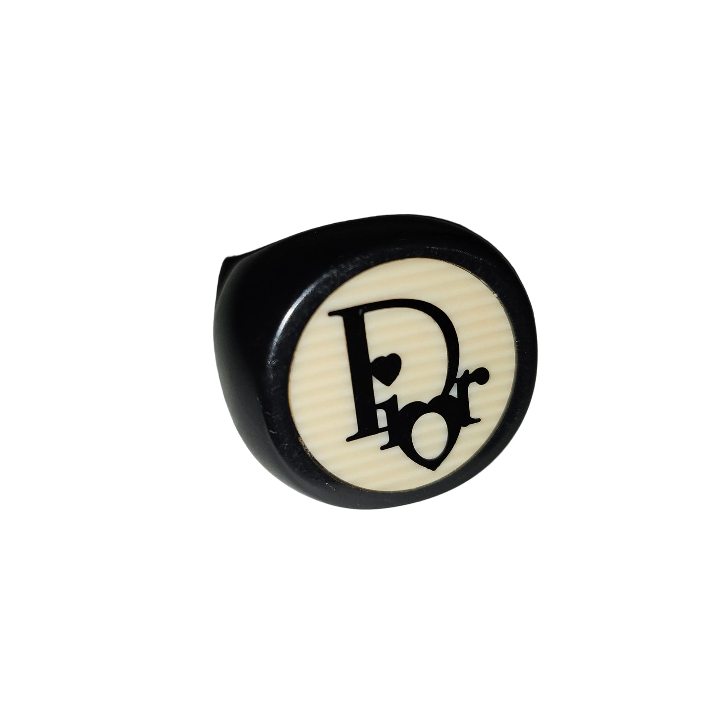 Dior Black & Ivory XL Round Logo Inlaid Ring