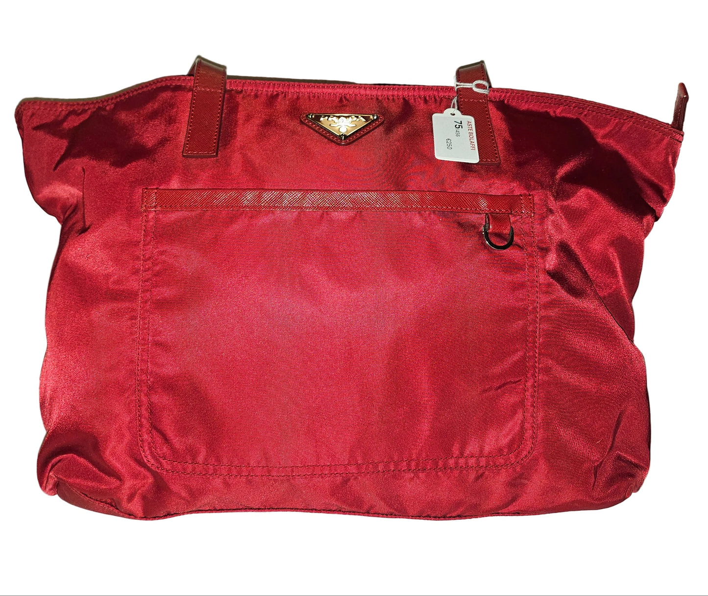 Prada Red Leather & Nylon XL Classic Tote Bag