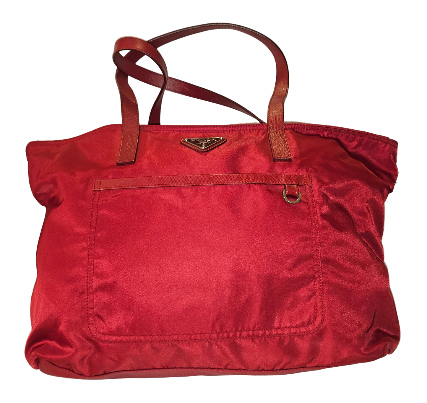 Prada Red Leather & Nylon XL Classic Tote Bag