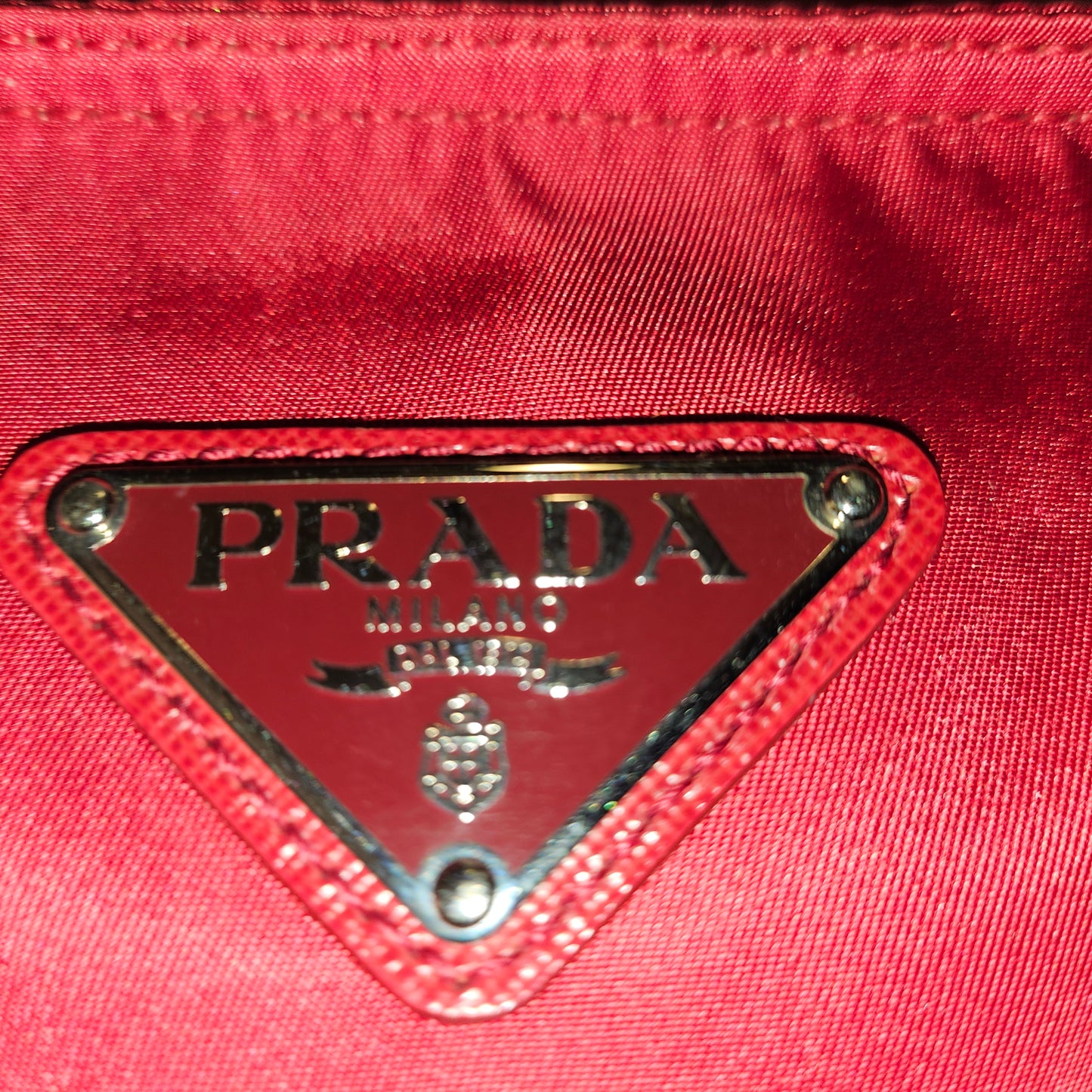 Prada Red Leather & Nylon XL Classic Tote Bag